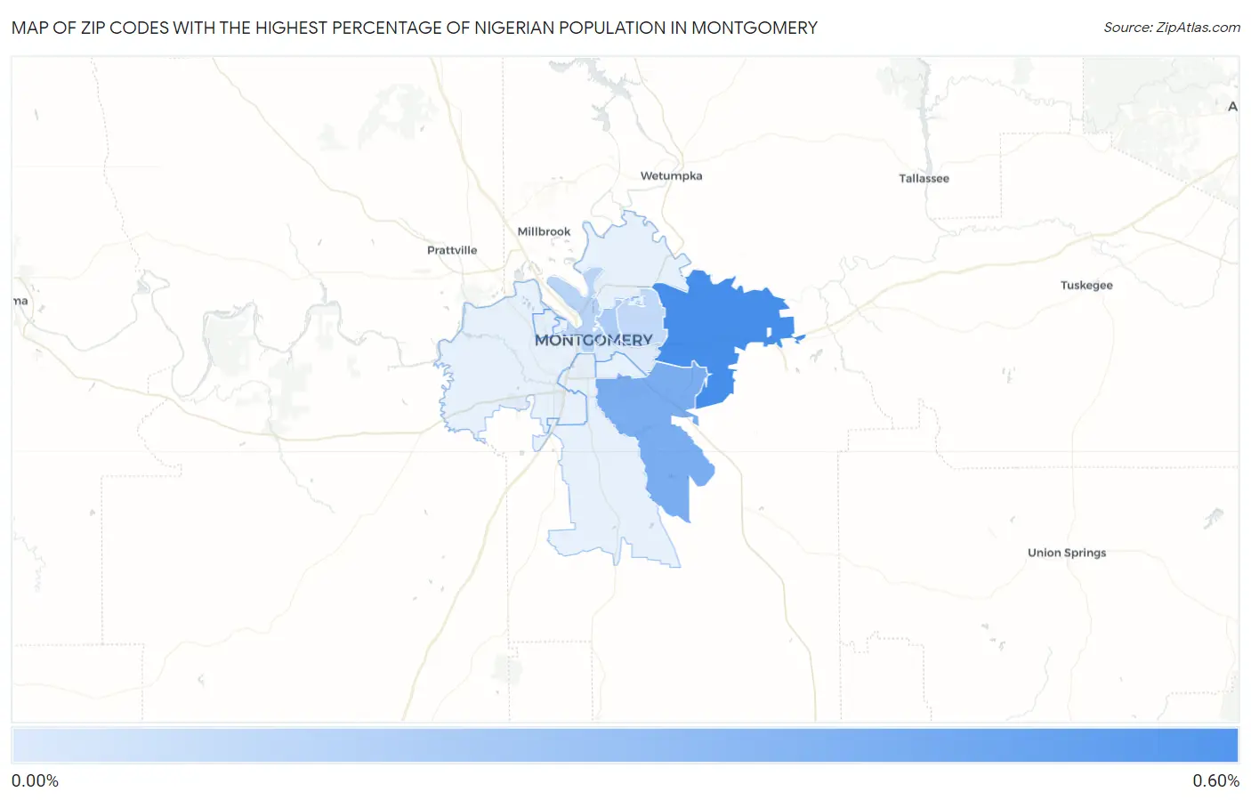 Zip Codes with the Highest Percentage of Nigerian Population in Montgomery Map