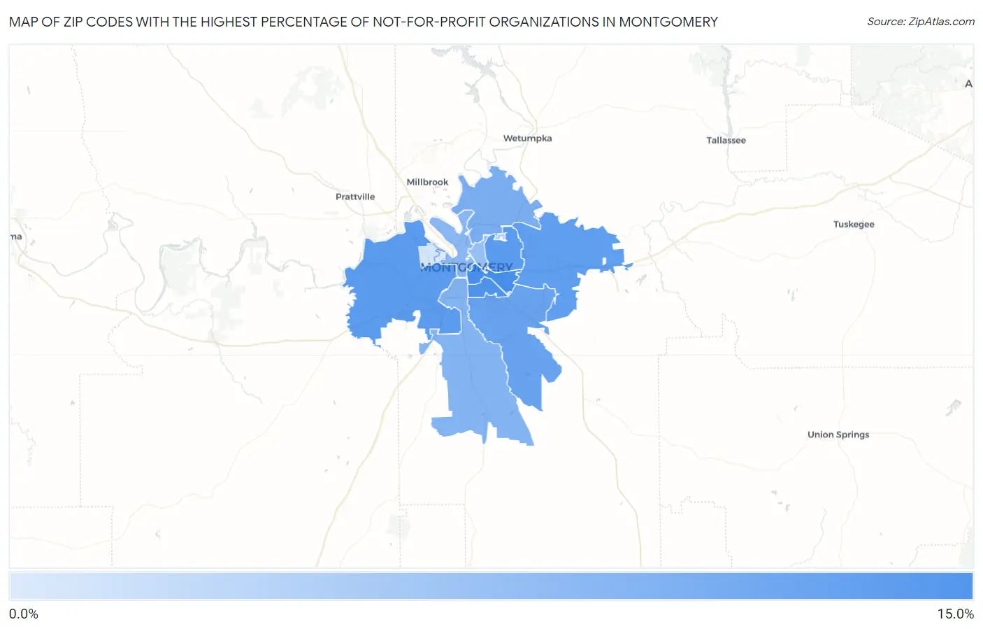 Zip Codes with the Highest Percentage of Not-for-profit Organizations in Montgomery Map
