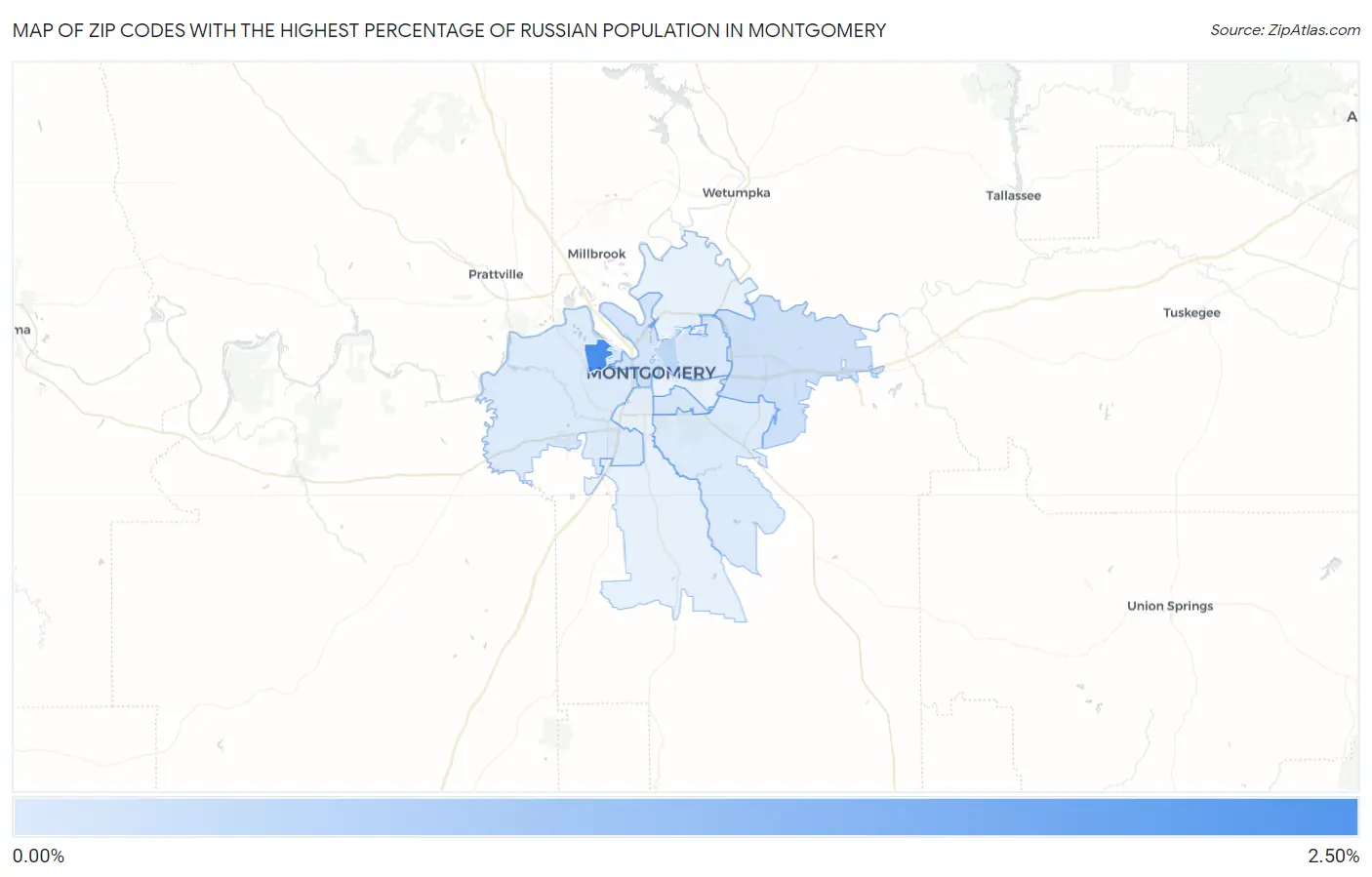 Zip Codes with the Highest Percentage of Russian Population in Montgomery Map