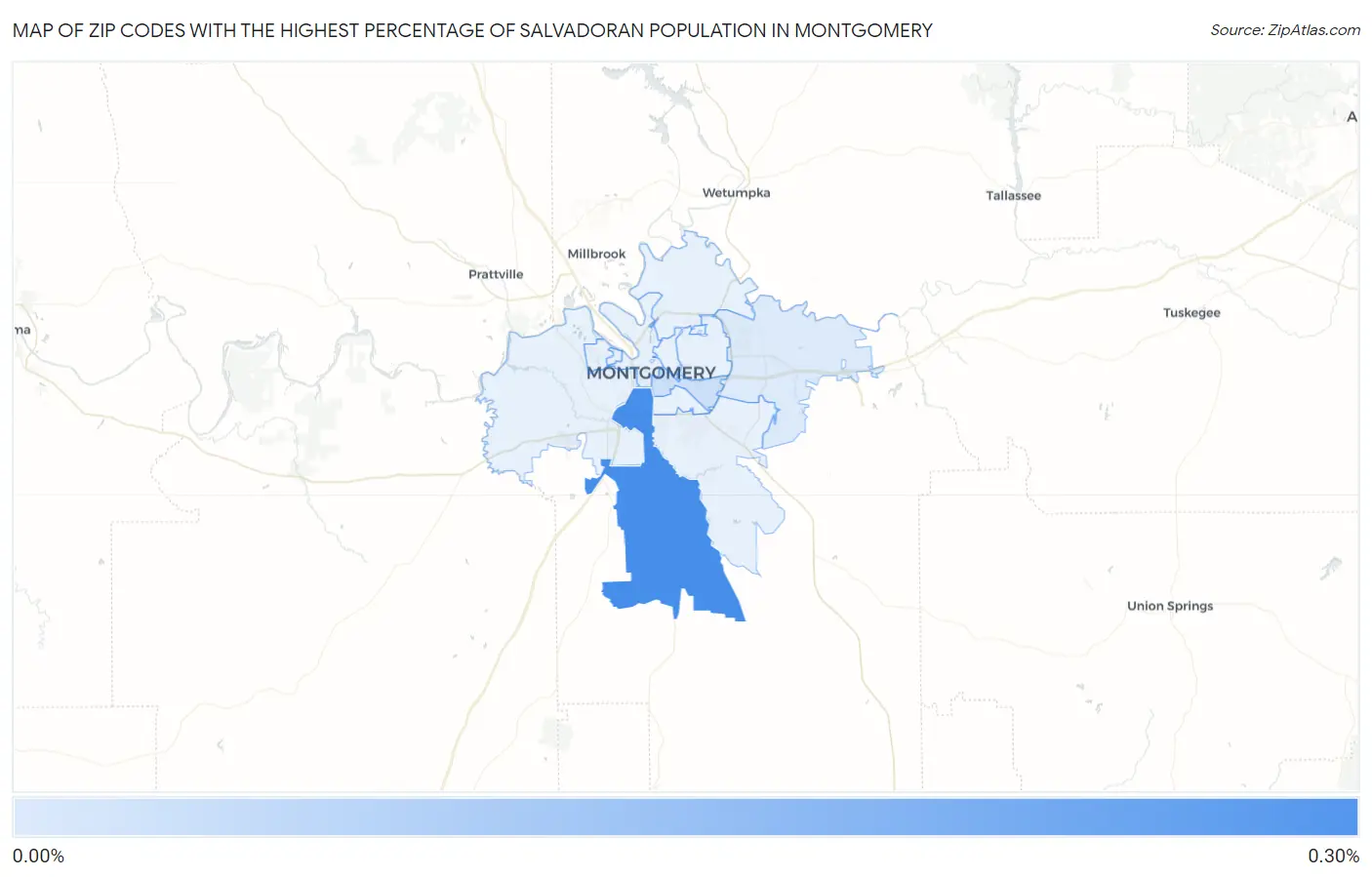 Zip Codes with the Highest Percentage of Salvadoran Population in Montgomery Map