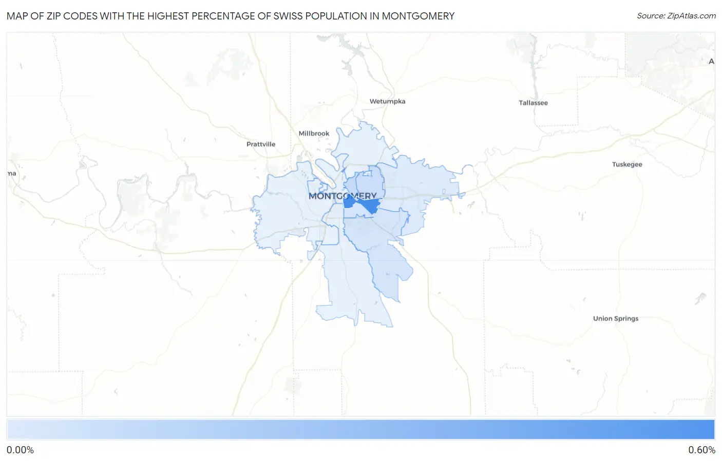 Zip Codes with the Highest Percentage of Swiss Population in Montgomery Map