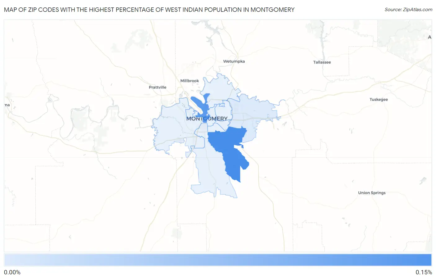 Zip Codes with the Highest Percentage of West Indian Population in Montgomery Map