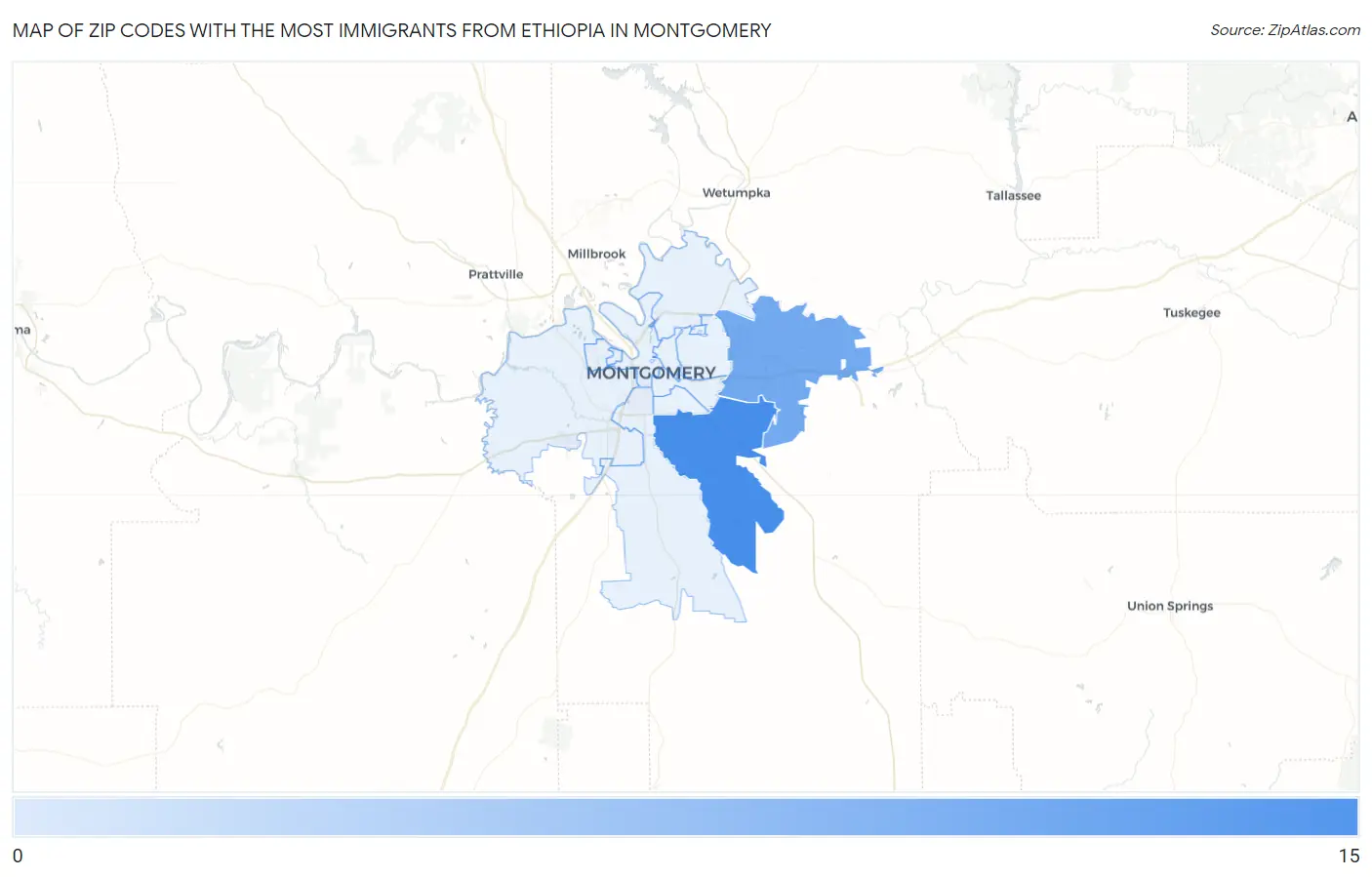Zip Codes with the Most Immigrants from Ethiopia in Montgomery Map