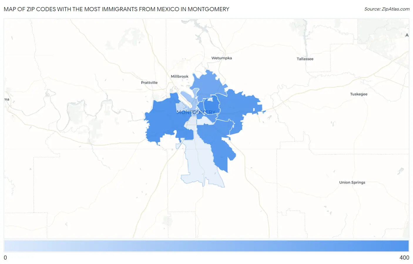 Zip Codes with the Most Immigrants from Mexico in Montgomery Map
