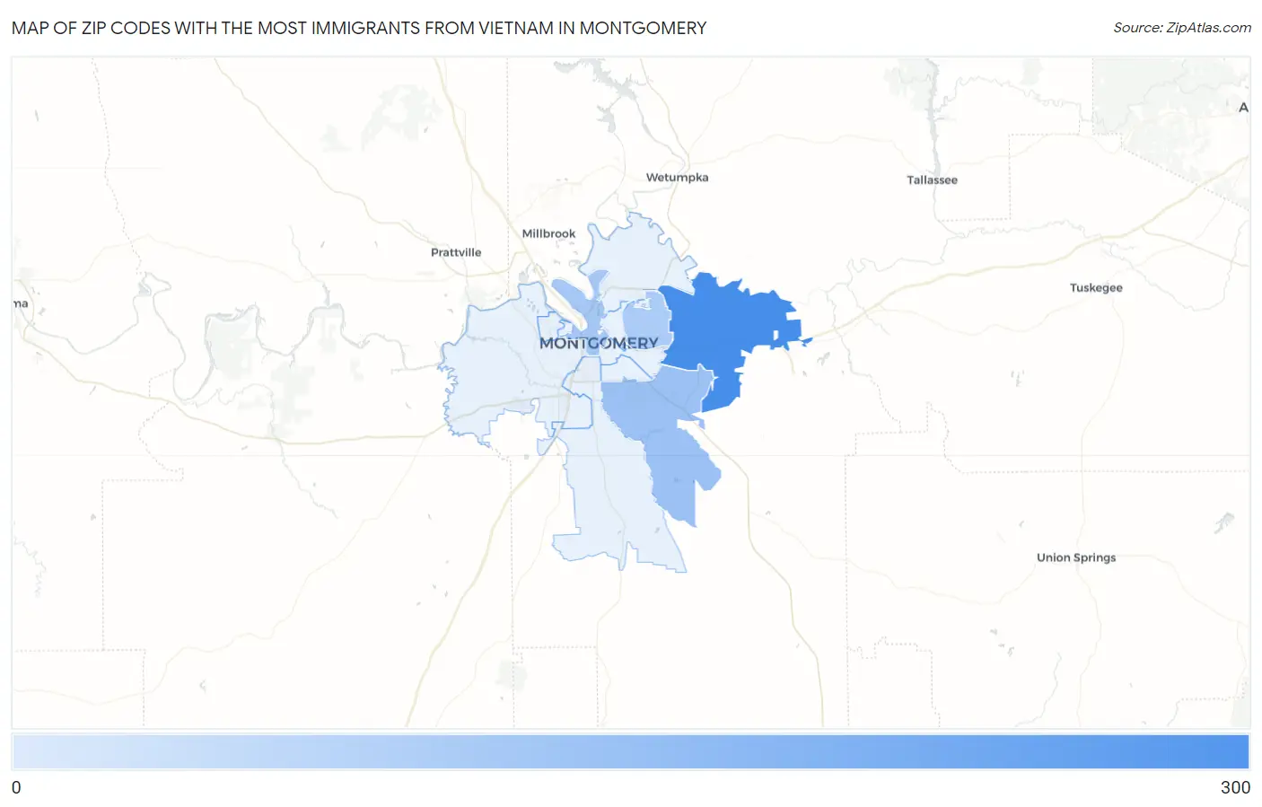 Zip Codes with the Most Immigrants from Vietnam in Montgomery Map