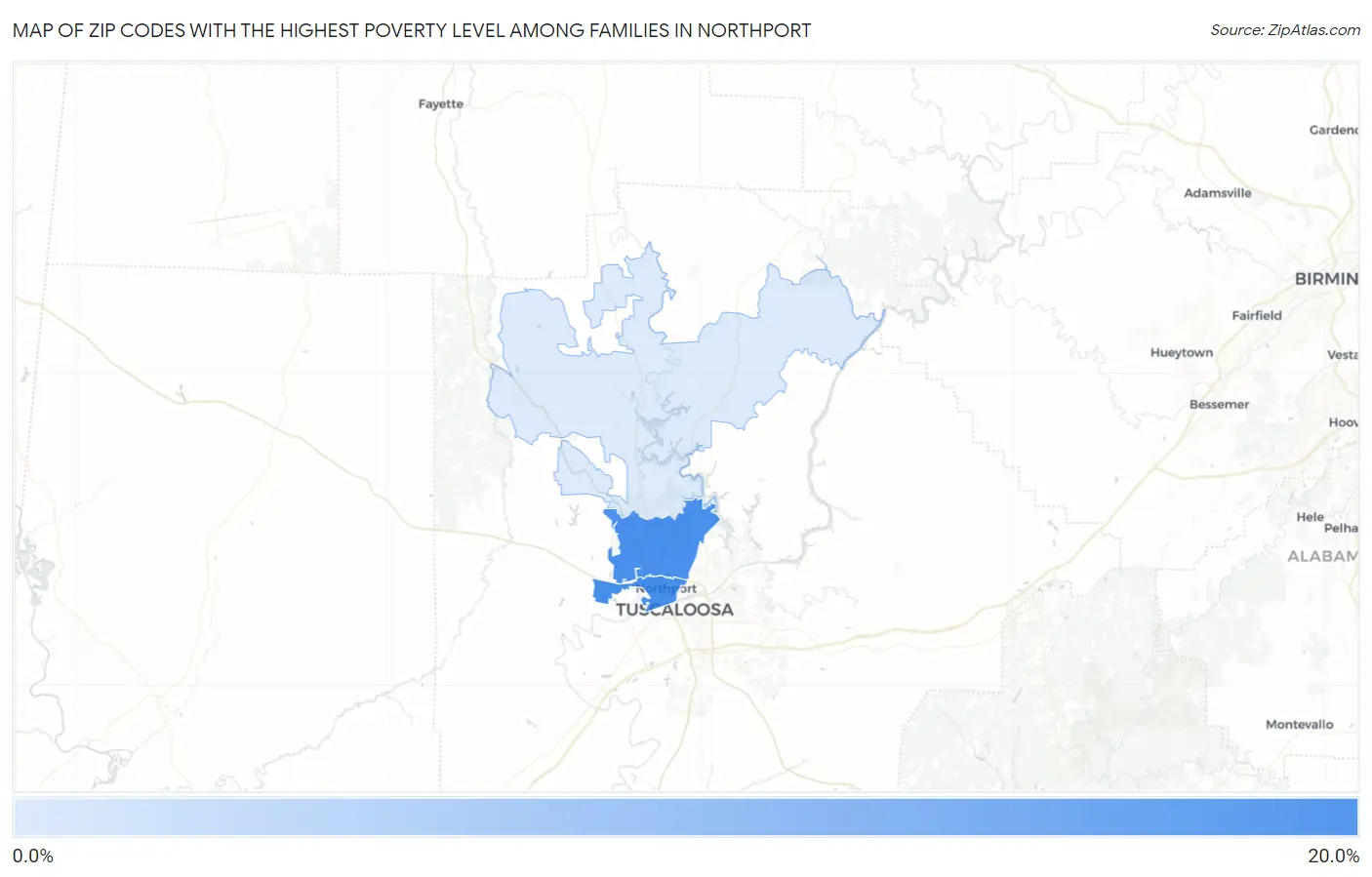 Zip Codes with the Highest Poverty Level Among Families in Northport Map