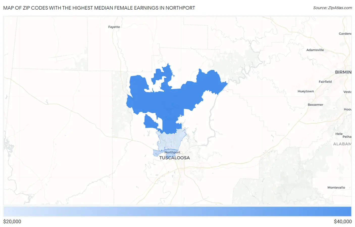 Zip Codes with the Highest Median Female Earnings in Northport Map