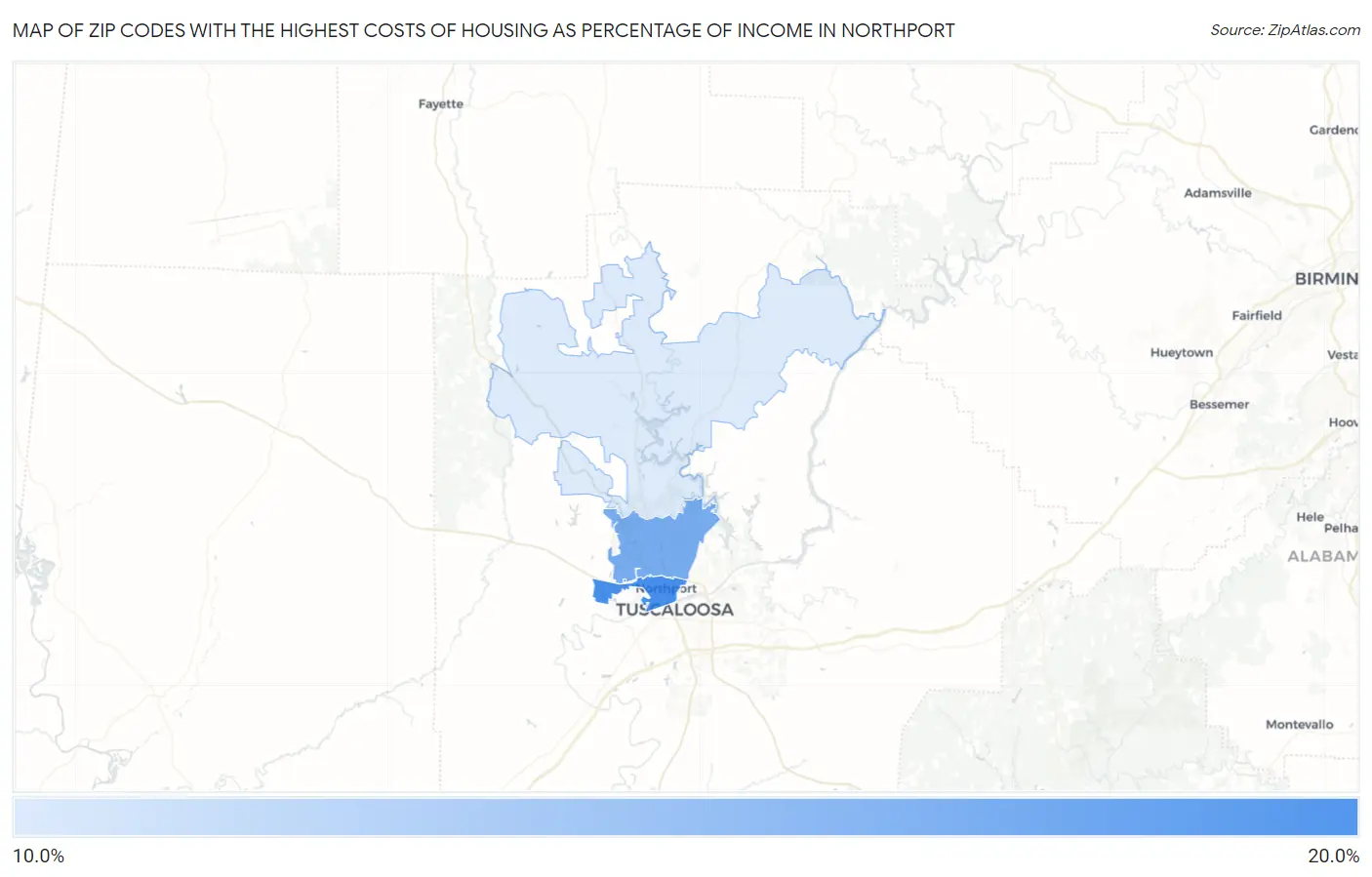 Zip Codes with the Highest Costs of Housing as Percentage of Income in Northport Map