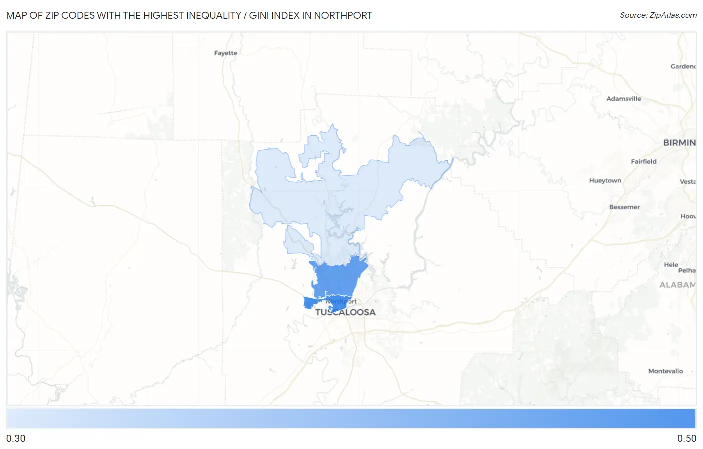 Zip Codes with the Highest Inequality / Gini Index in Northport Map