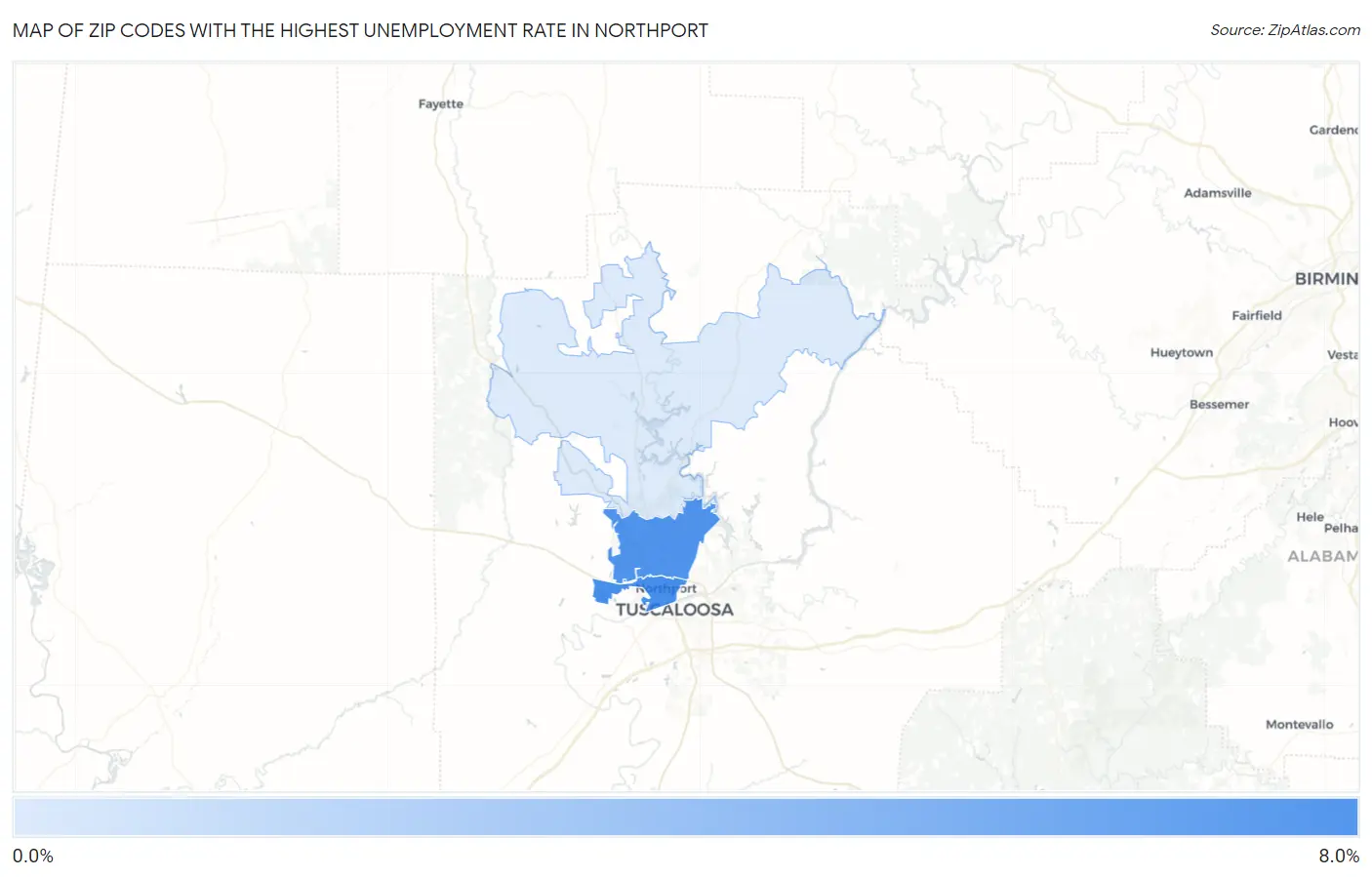Zip Codes with the Highest Unemployment Rate in Northport Map