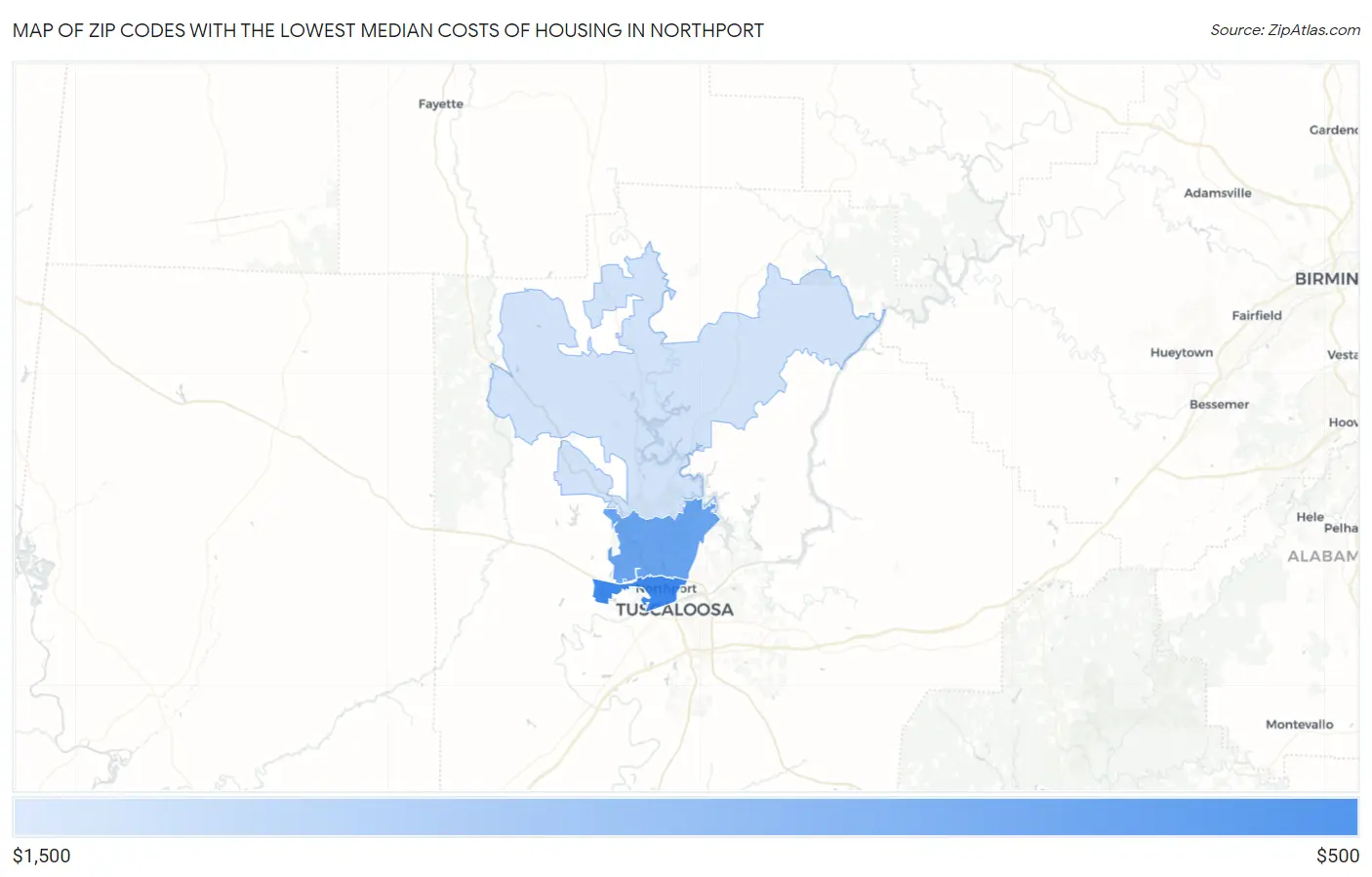 Zip Codes with the Lowest Median Costs of Housing in Northport Map