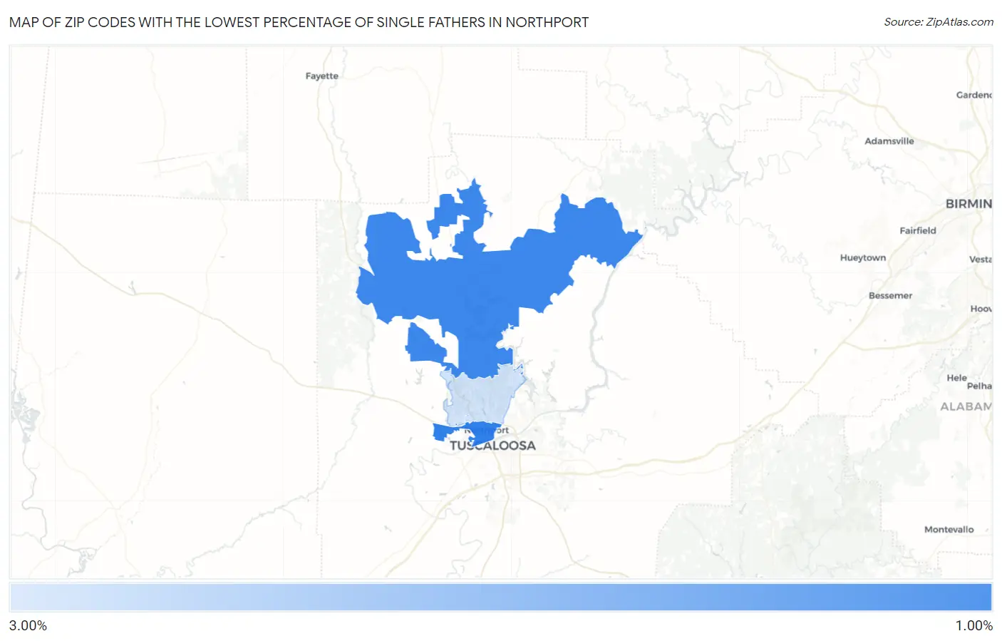 Zip Codes with the Lowest Percentage of Single Fathers in Northport Map