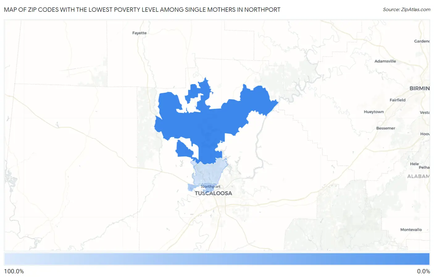 Zip Codes with the Lowest Poverty Level Among Single Mothers in Northport Map