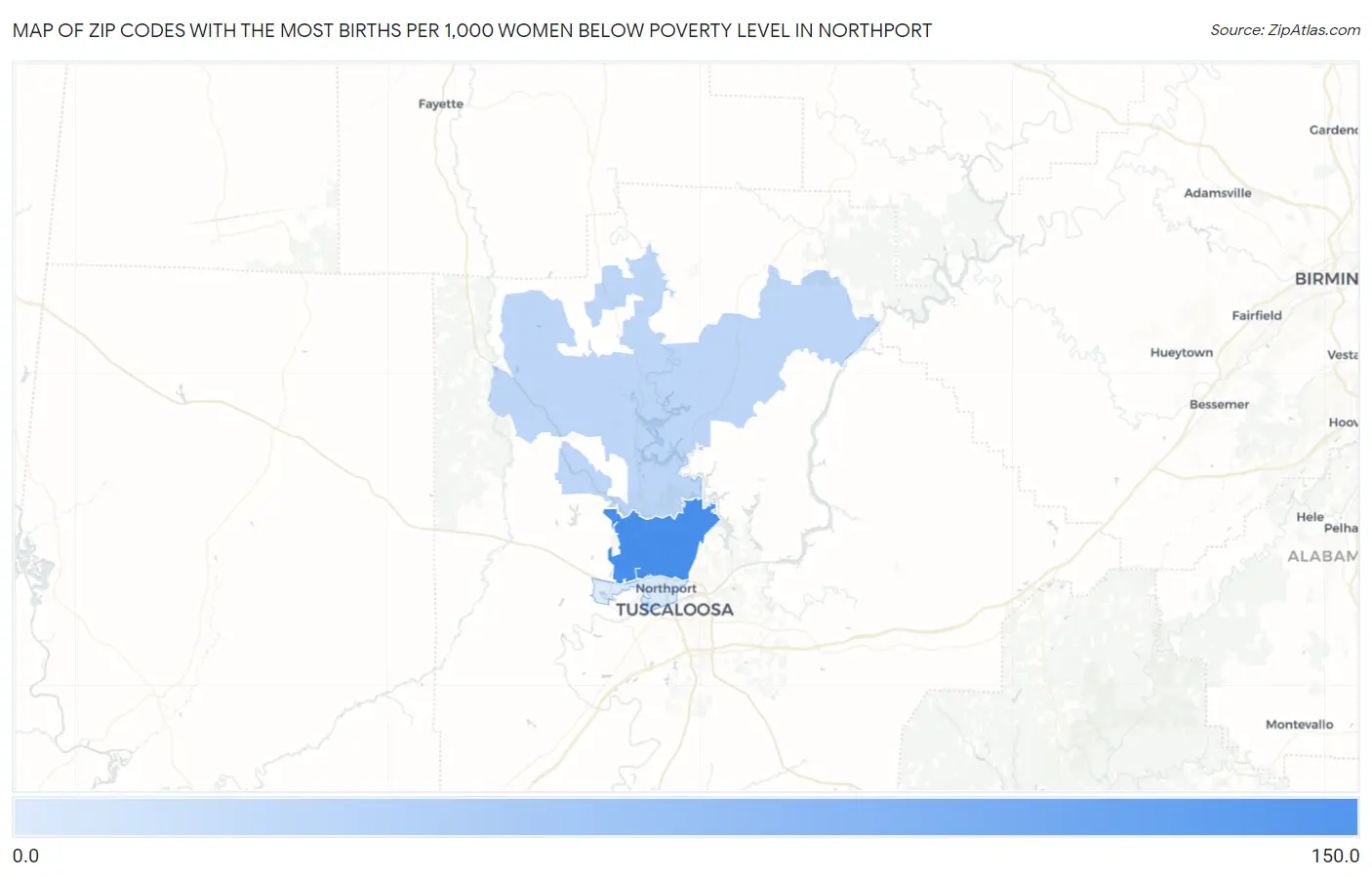 Zip Codes with the Most Births per 1,000 Women Below Poverty Level in Northport Map