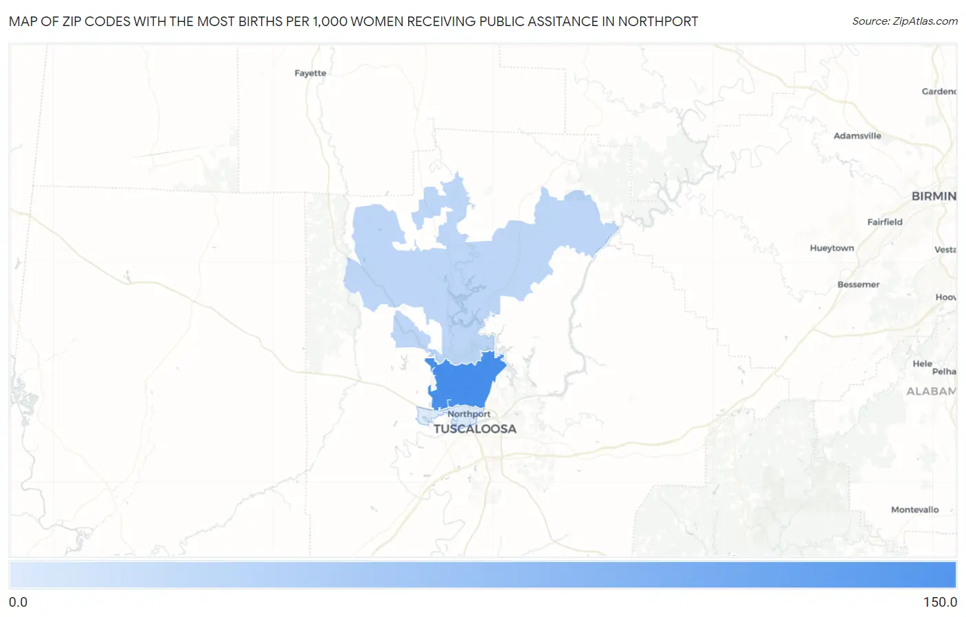 Zip Codes with the Most Births per 1,000 Women Receiving Public Assitance in Northport Map