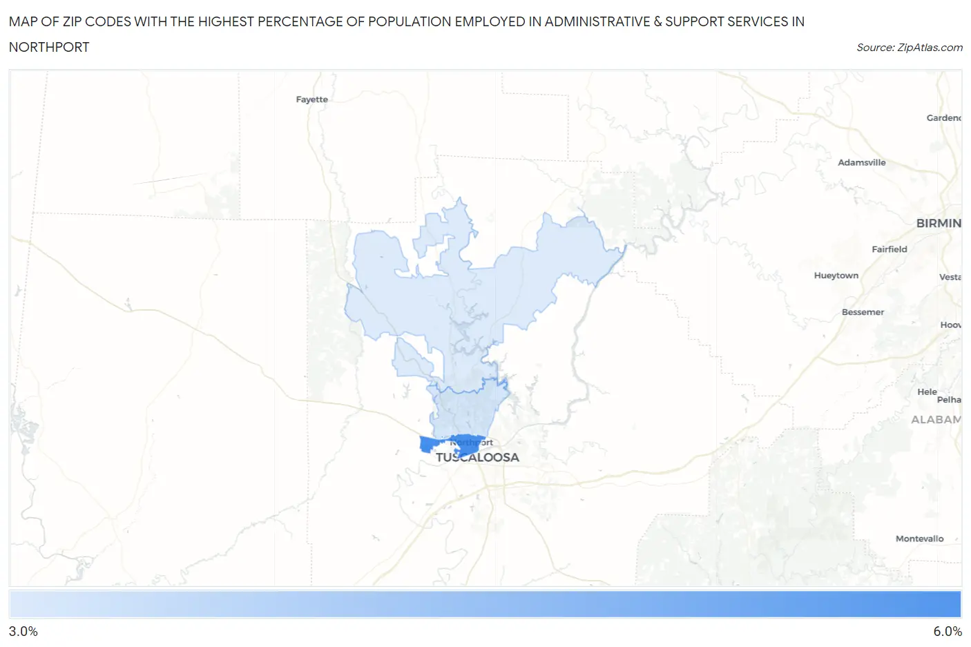 Zip Codes with the Highest Percentage of Population Employed in Administrative & Support Services in Northport Map