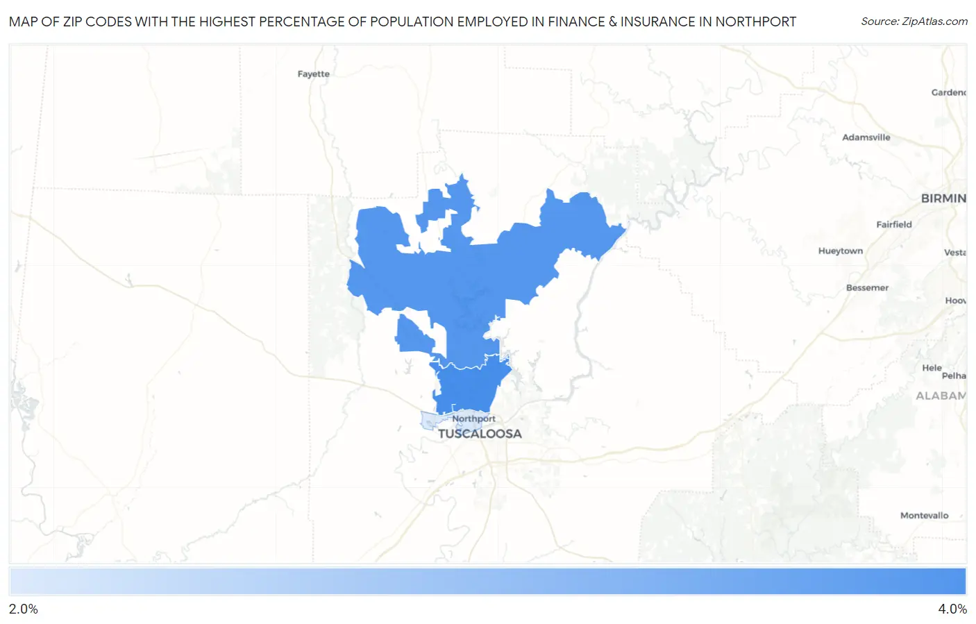 Zip Codes with the Highest Percentage of Population Employed in Finance & Insurance in Northport Map