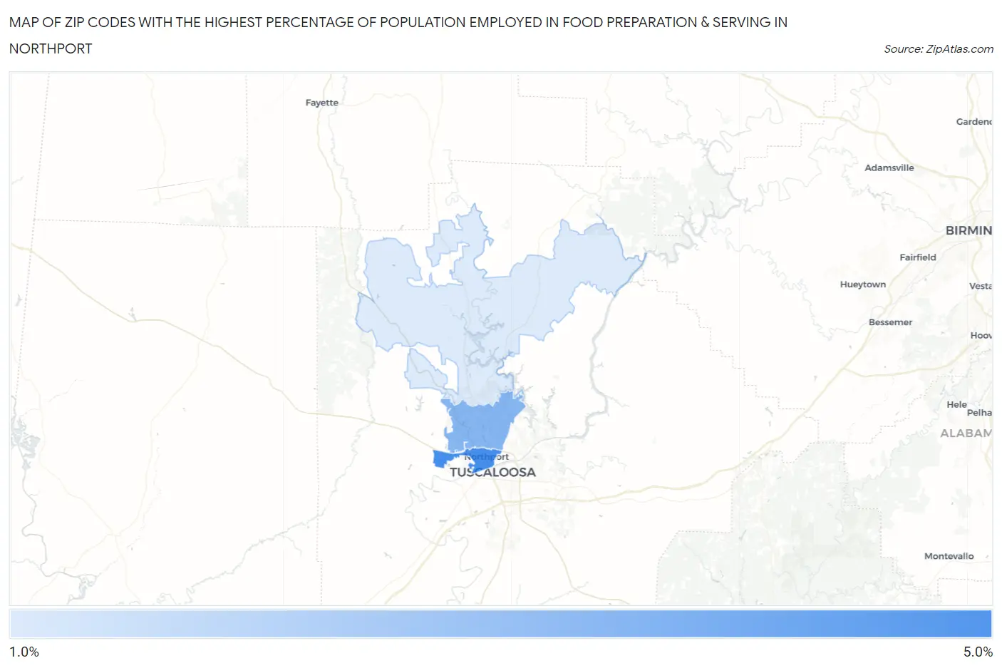 Zip Codes with the Highest Percentage of Population Employed in Food Preparation & Serving in Northport Map