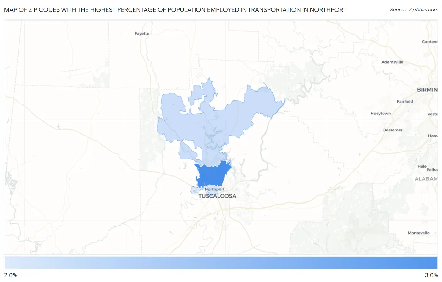 Zip Codes with the Highest Percentage of Population Employed in Transportation in Northport Map