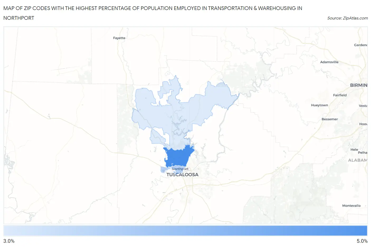 Zip Codes with the Highest Percentage of Population Employed in Transportation & Warehousing in Northport Map