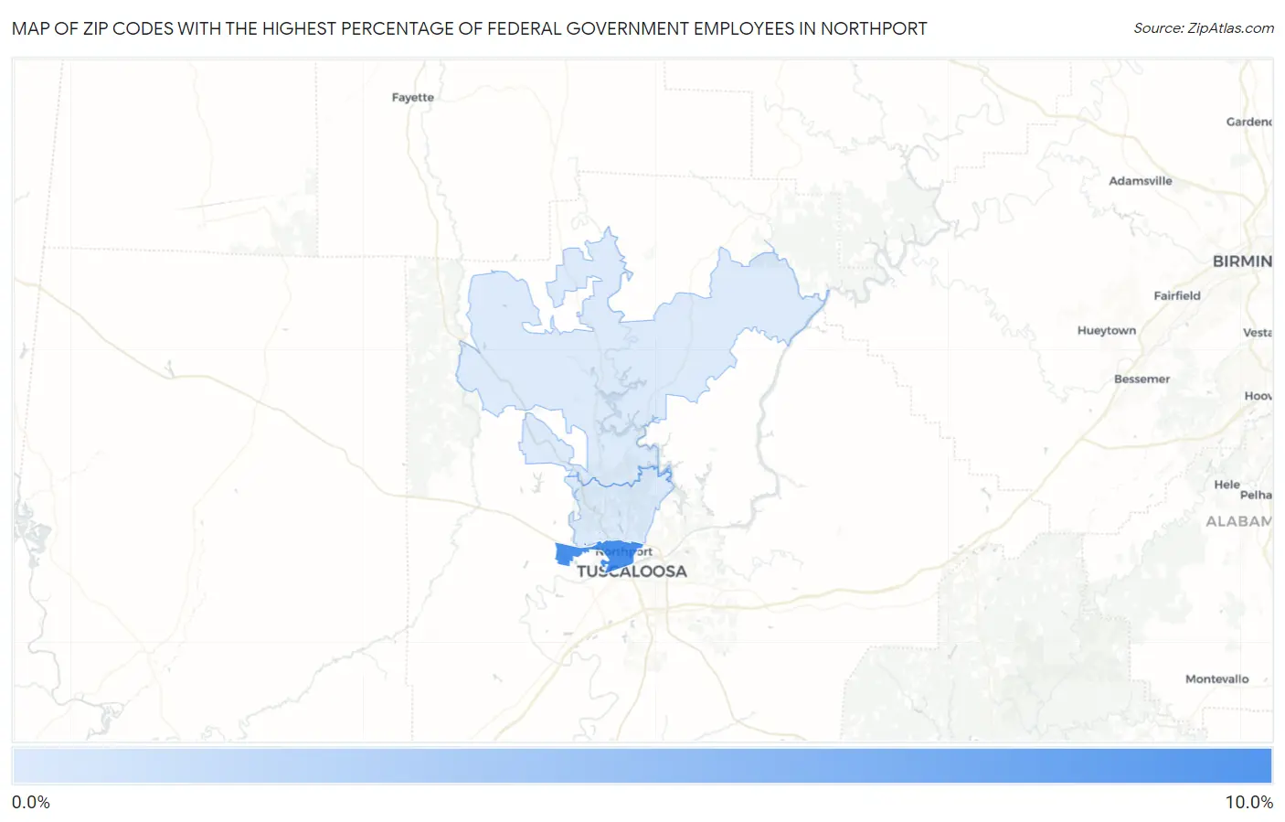 Zip Codes with the Highest Percentage of Federal Government Employees in Northport Map