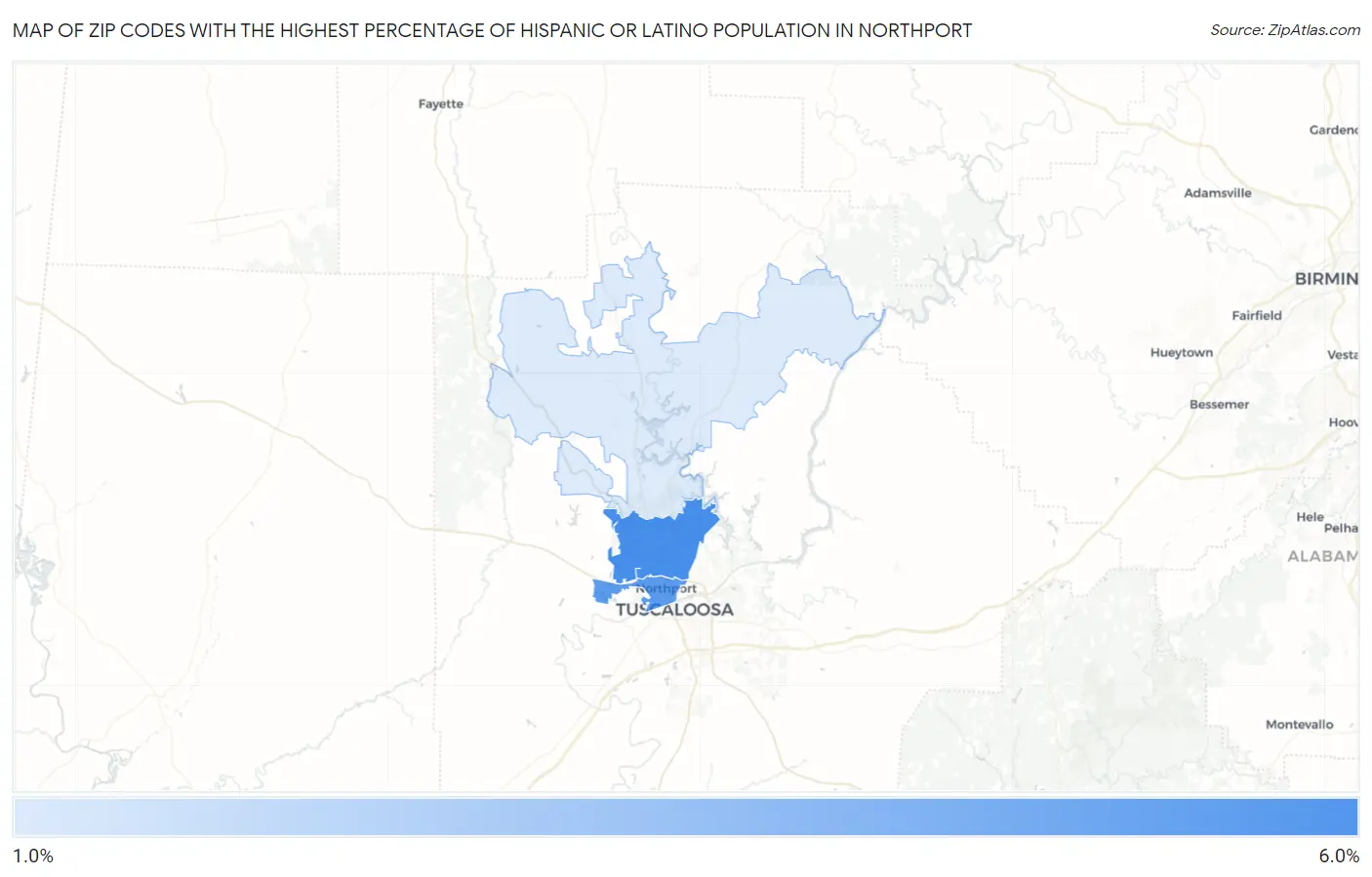 Zip Codes with the Highest Percentage of Hispanic or Latino Population in Northport Map