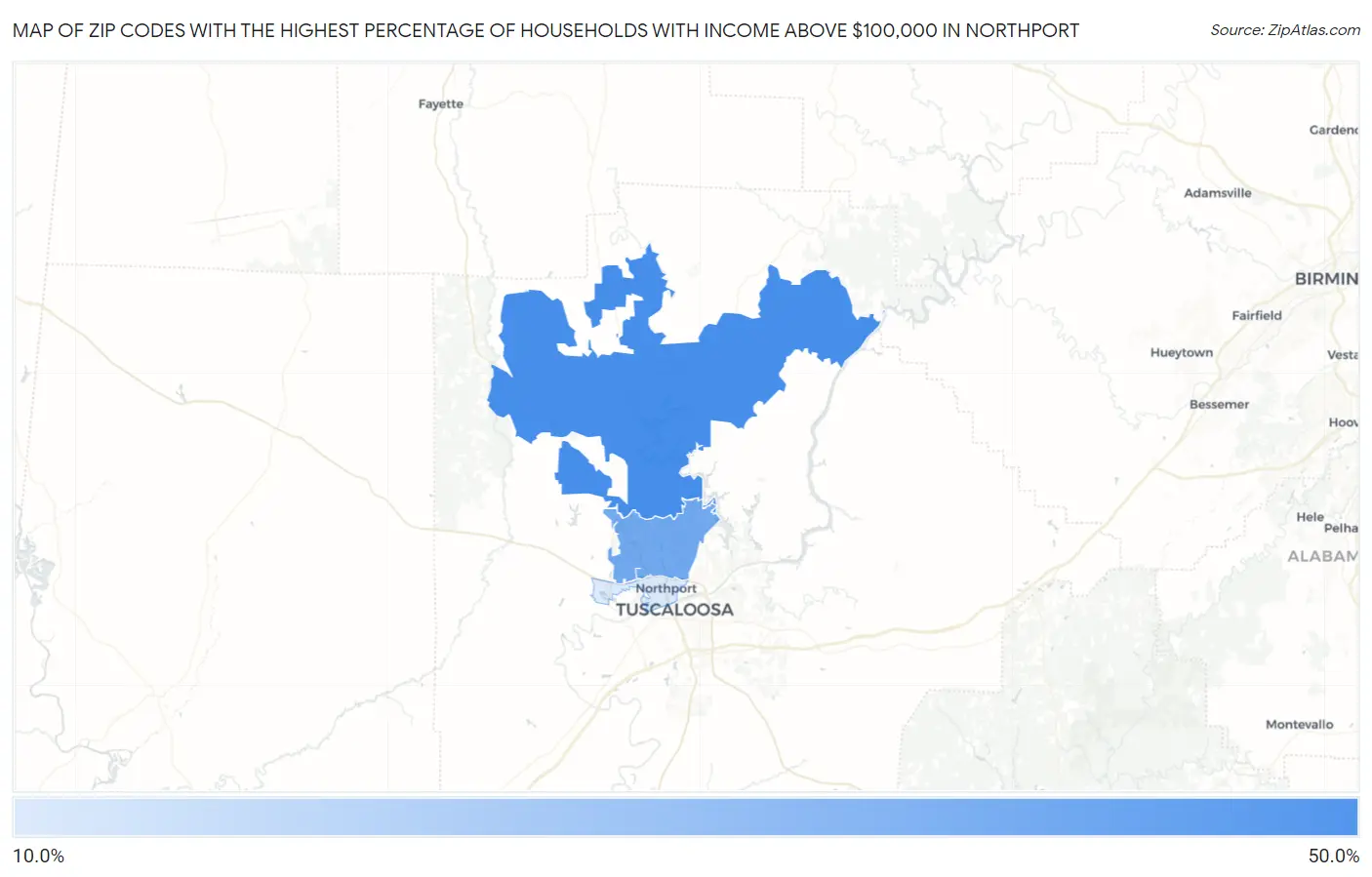 Zip Codes with the Highest Percentage of Households with Income Above $100,000 in Northport Map
