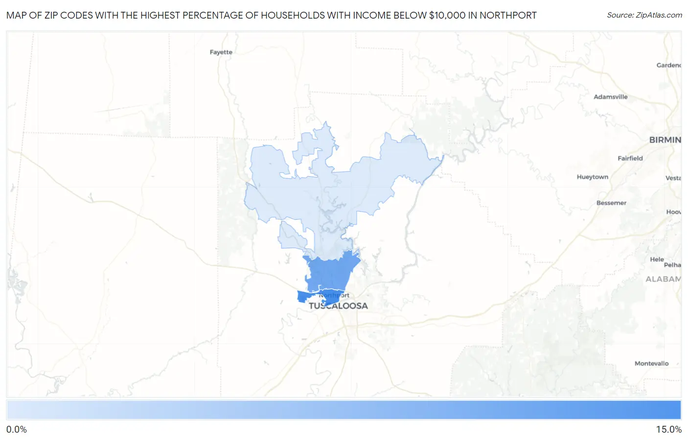 Zip Codes with the Highest Percentage of Households with Income Below $10,000 in Northport Map