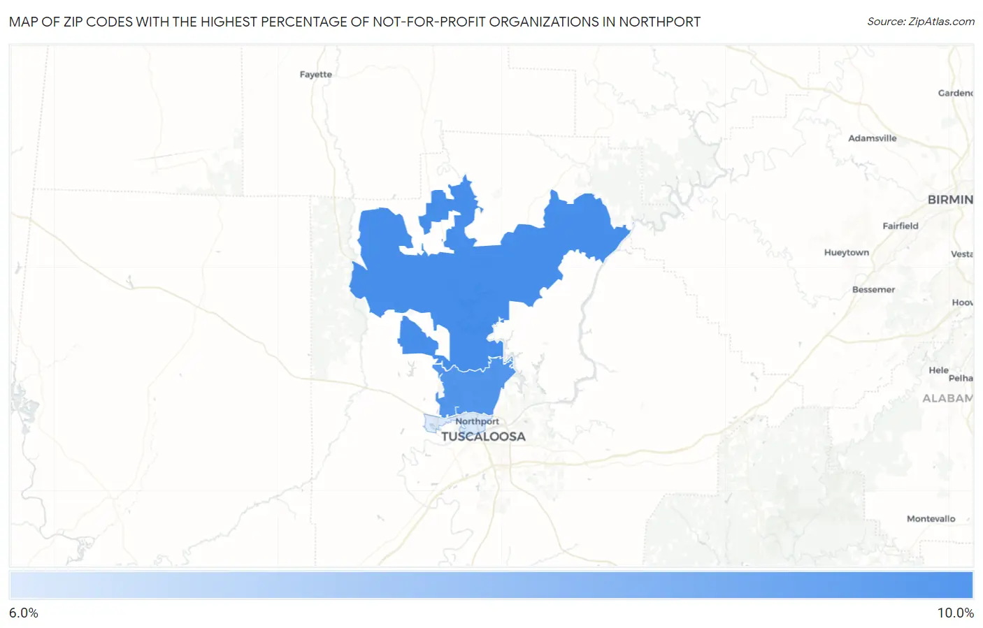 Zip Codes with the Highest Percentage of Not-for-profit Organizations in Northport Map