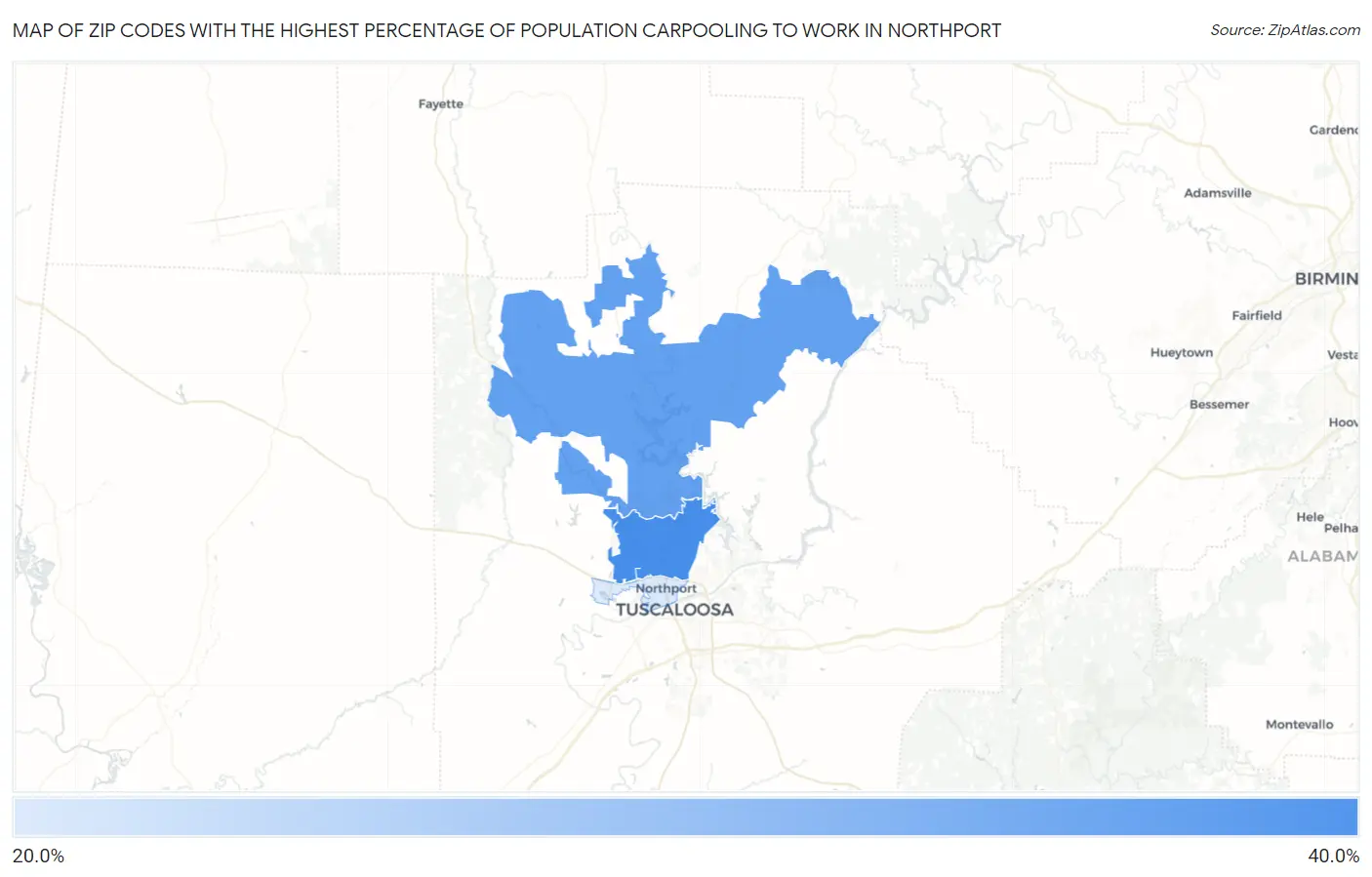 Zip Codes with the Highest Percentage of Population Carpooling to Work in Northport Map