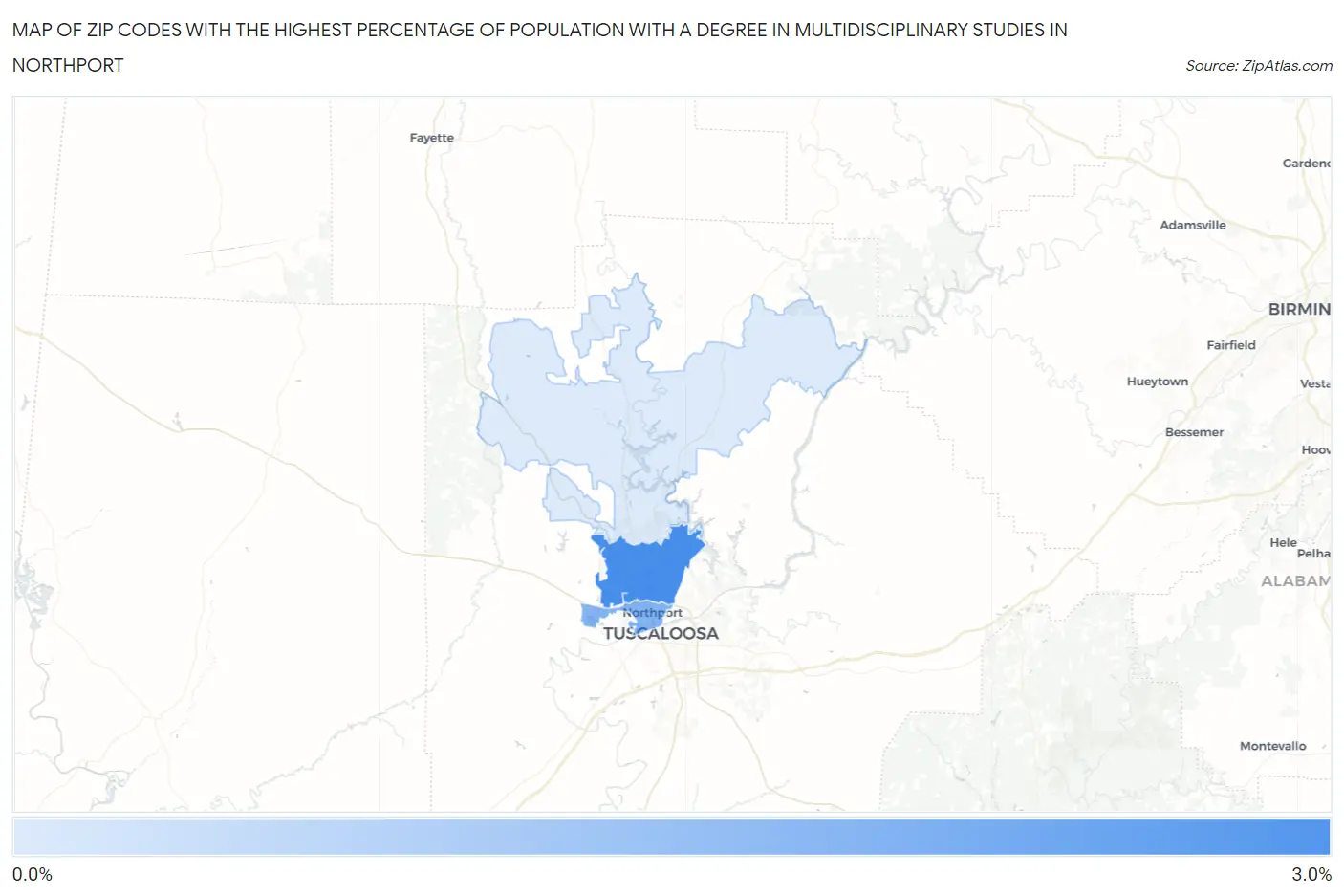Zip Codes with the Highest Percentage of Population with a Degree in Multidisciplinary Studies in Northport Map