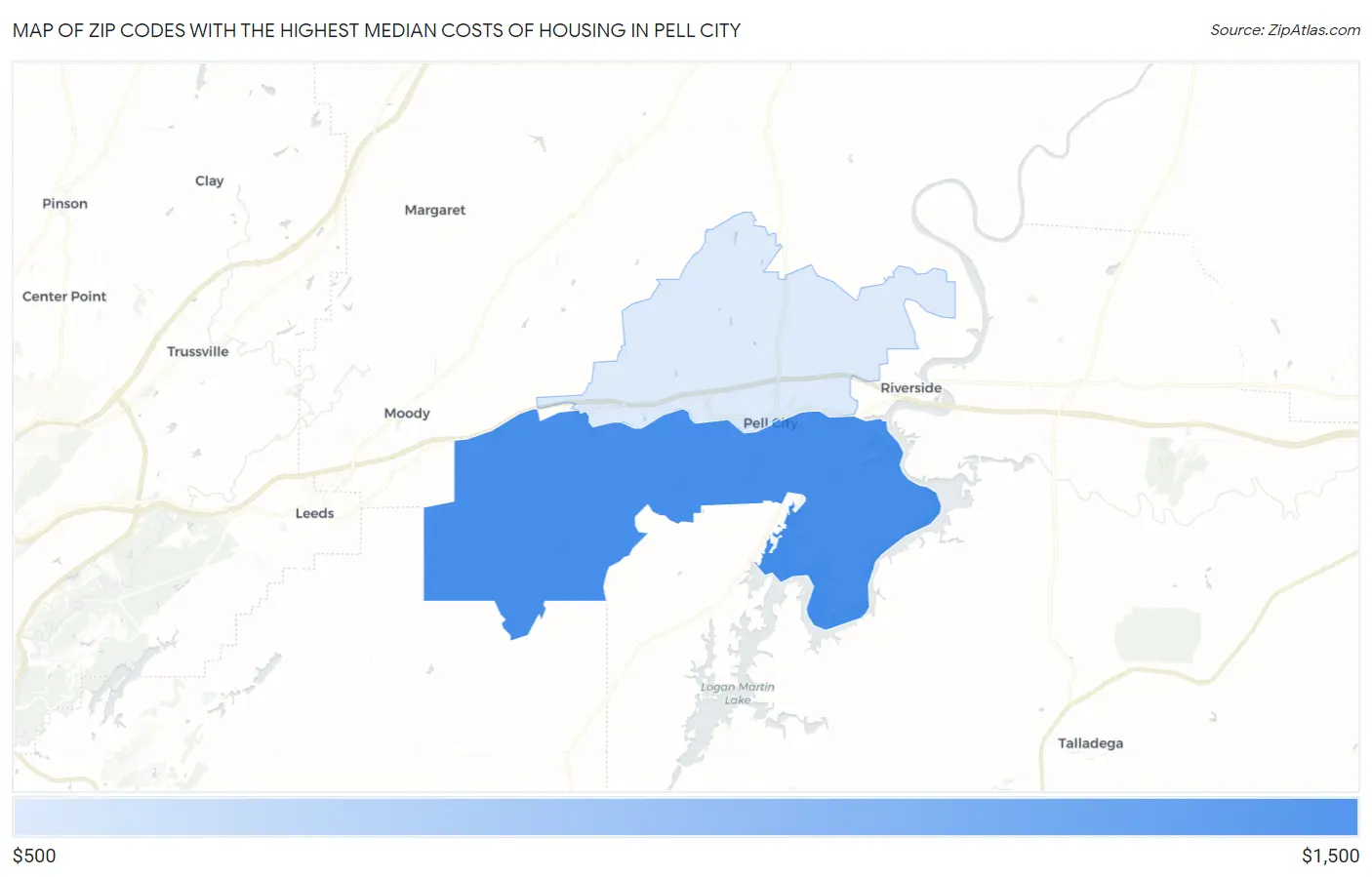 Zip Codes with the Highest Median Costs of Housing in Pell City Map