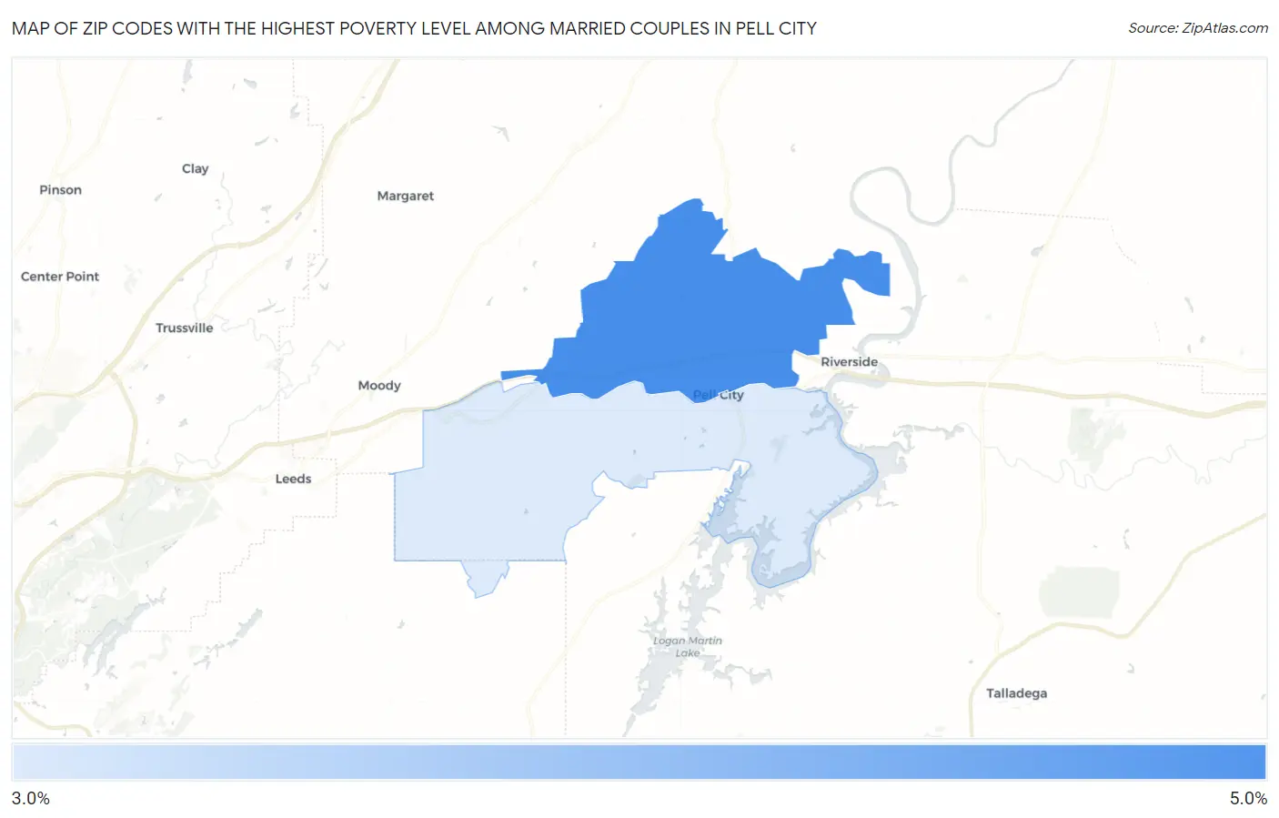 Zip Codes with the Highest Poverty Level Among Married Couples in Pell City Map