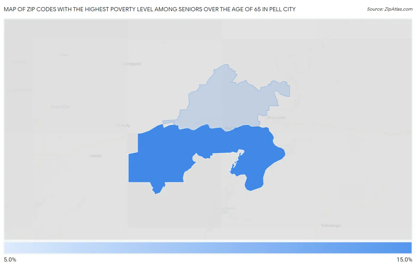 Zip Codes with the Highest Poverty Level Among Seniors Over the Age of 65 in Pell City Map