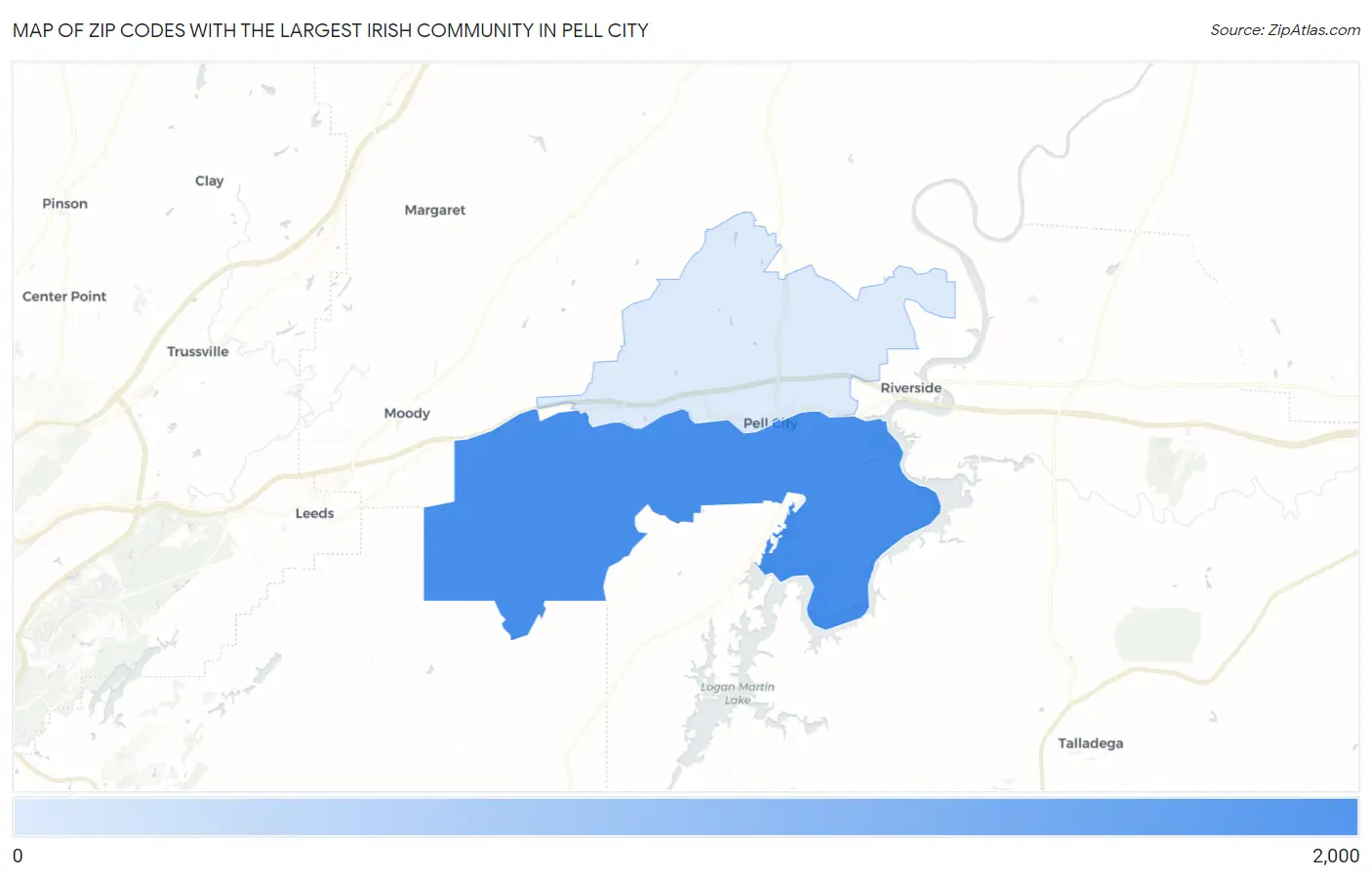 Zip Codes with the Largest Irish Community in Pell City Map