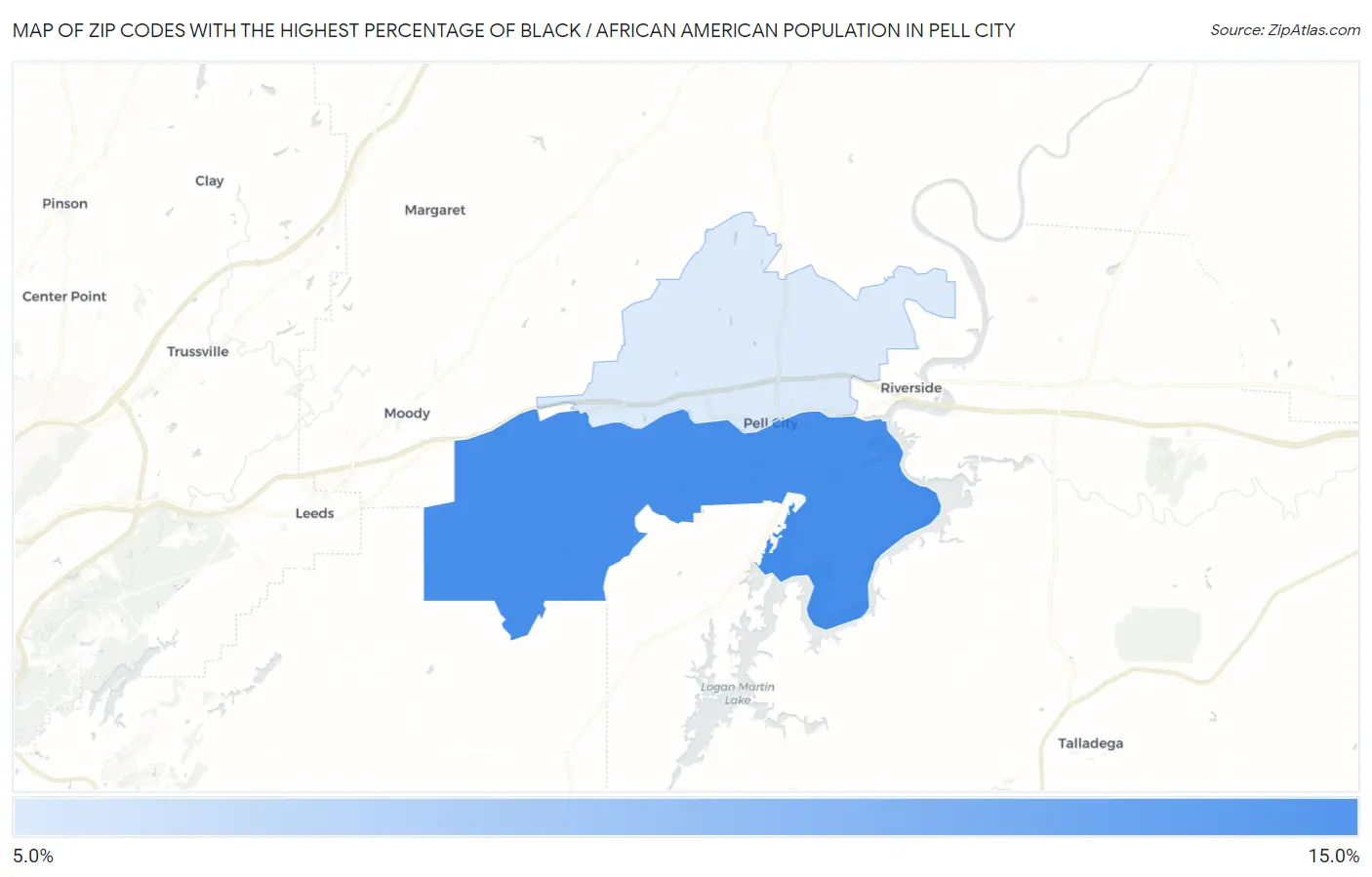 Zip Codes with the Highest Percentage of Black / African American Population in Pell City Map