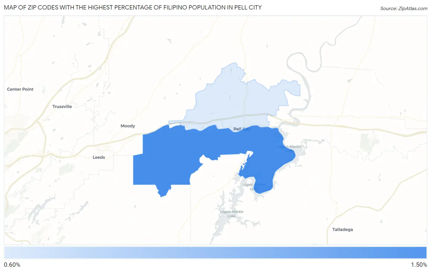 Zip Codes with the Highest Percentage of Filipino Population in Pell City Map