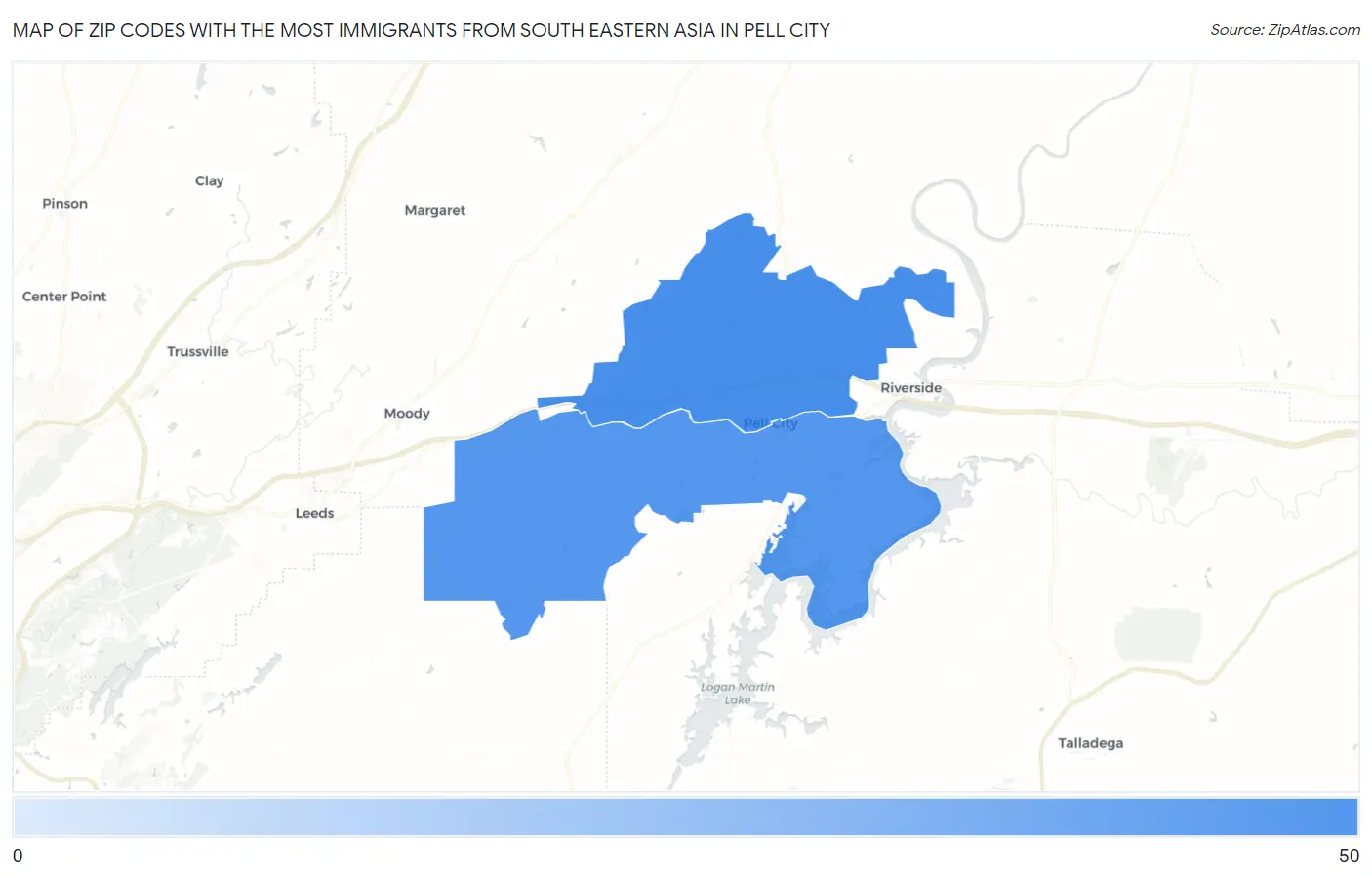 Zip Codes with the Most Immigrants from South Eastern Asia in Pell City Map