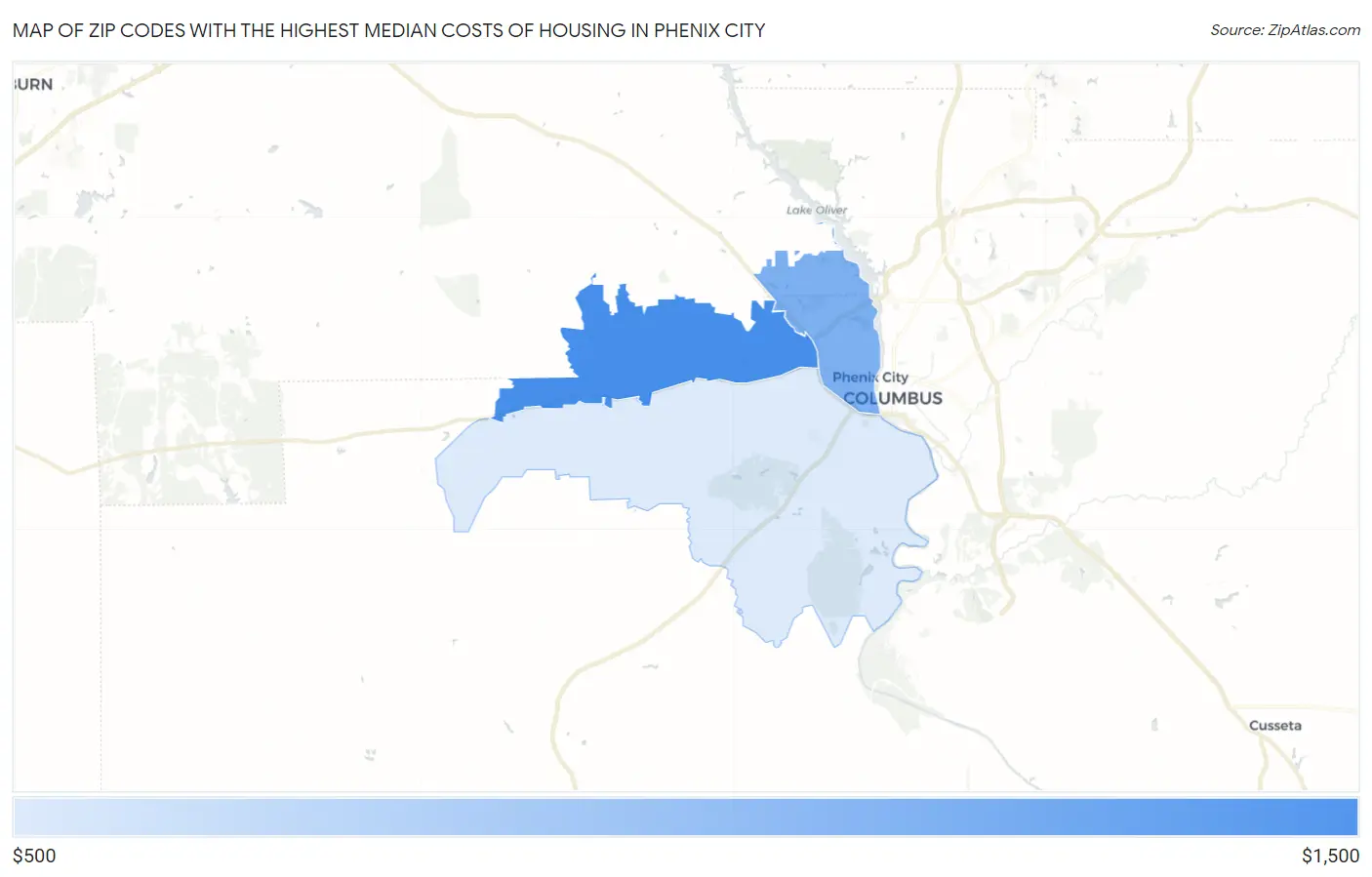 Zip Codes with the Highest Median Costs of Housing in Phenix City Map