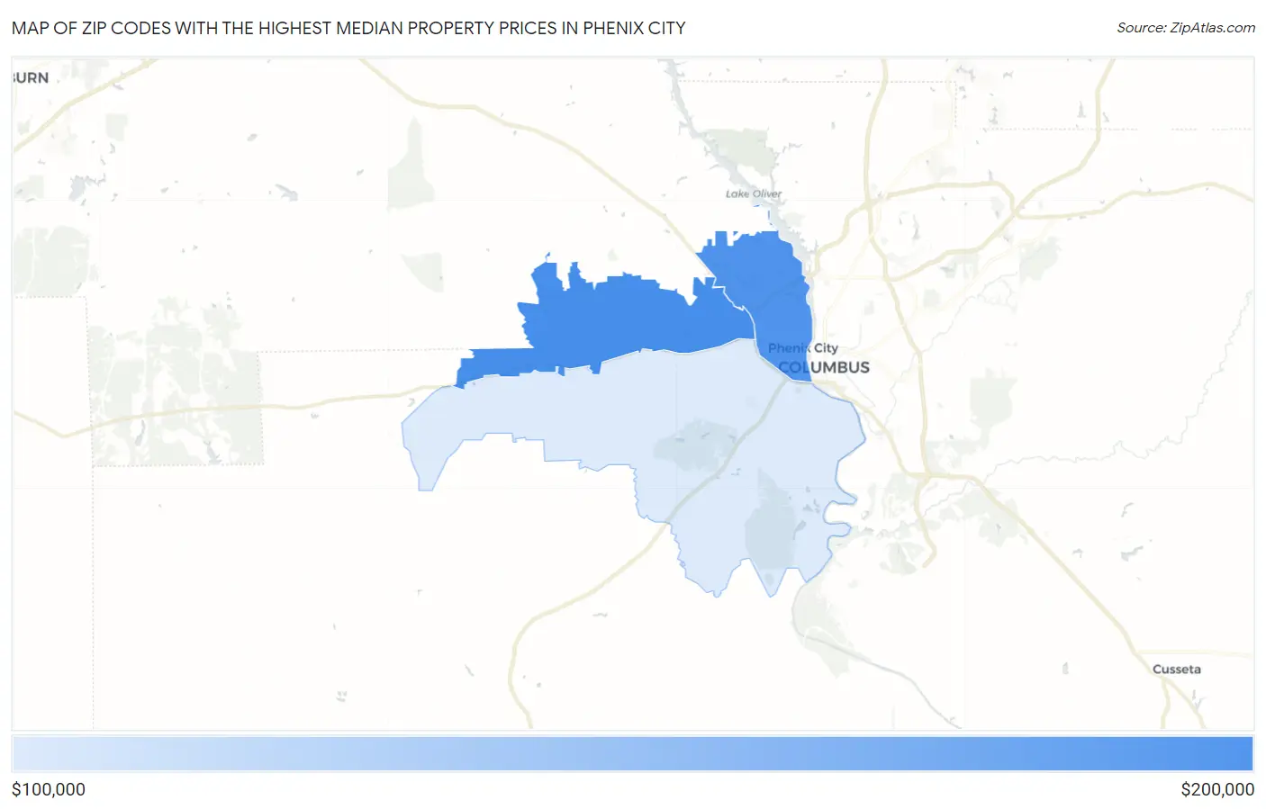 Zip Codes with the Highest Median Property Prices in Phenix City Map