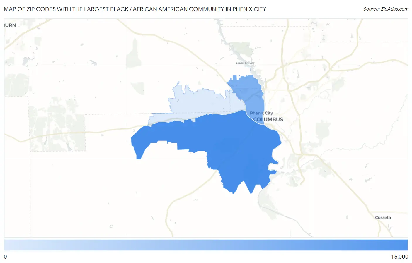 Zip Codes with the Largest Black / African American Community in Phenix City Map