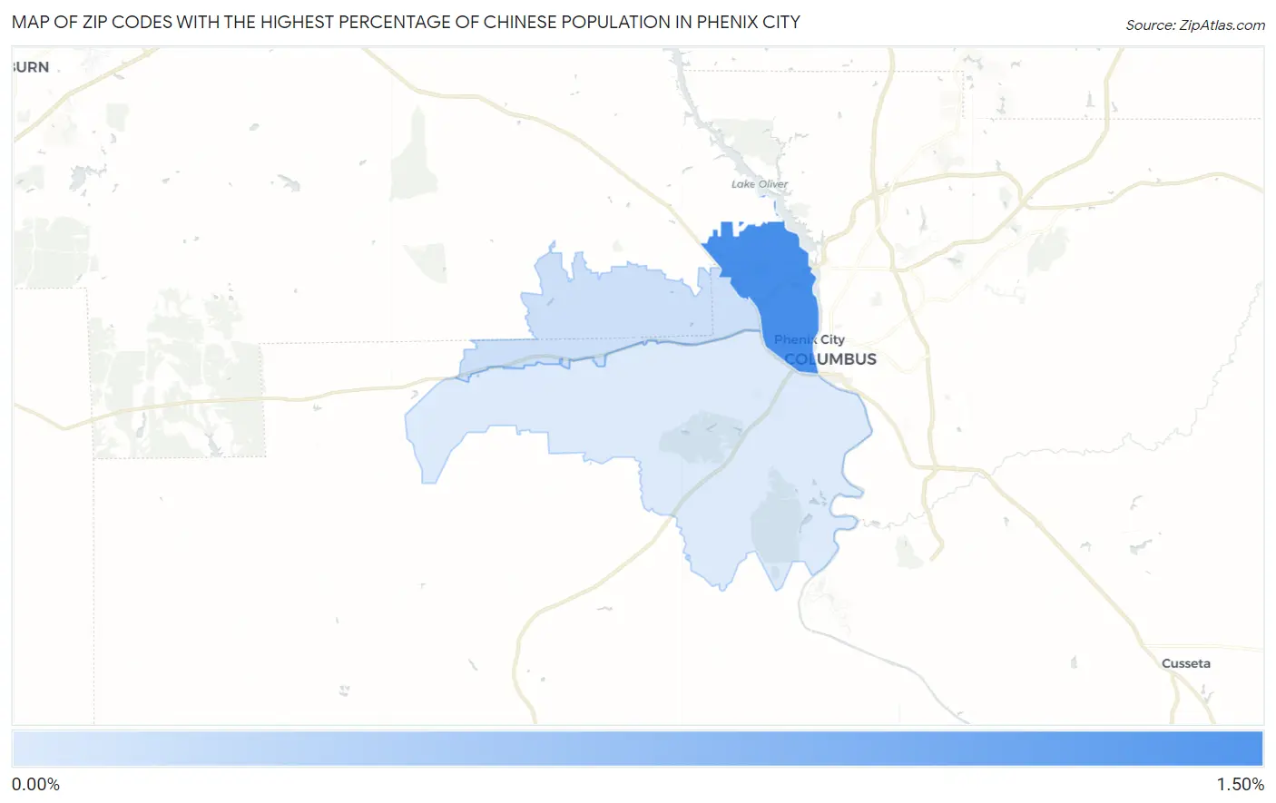 Zip Codes with the Highest Percentage of Chinese Population in Phenix City Map