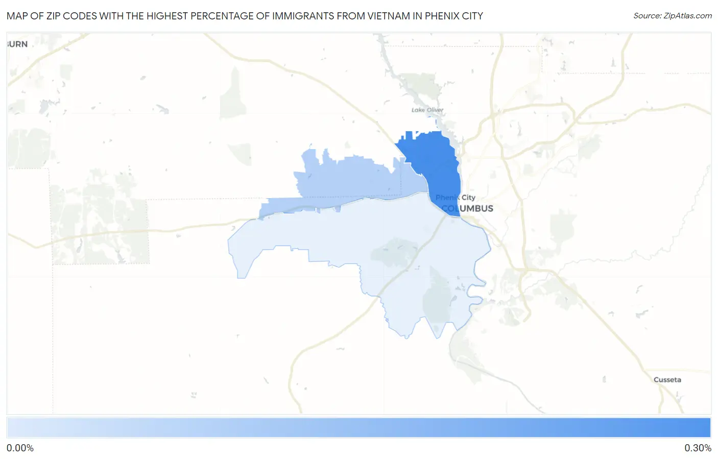 Zip Codes with the Highest Percentage of Immigrants from Vietnam in Phenix City Map