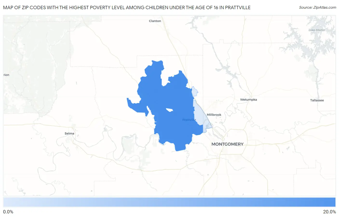 Zip Codes with the Highest Poverty Level Among Children Under the Age of 16 in Prattville Map