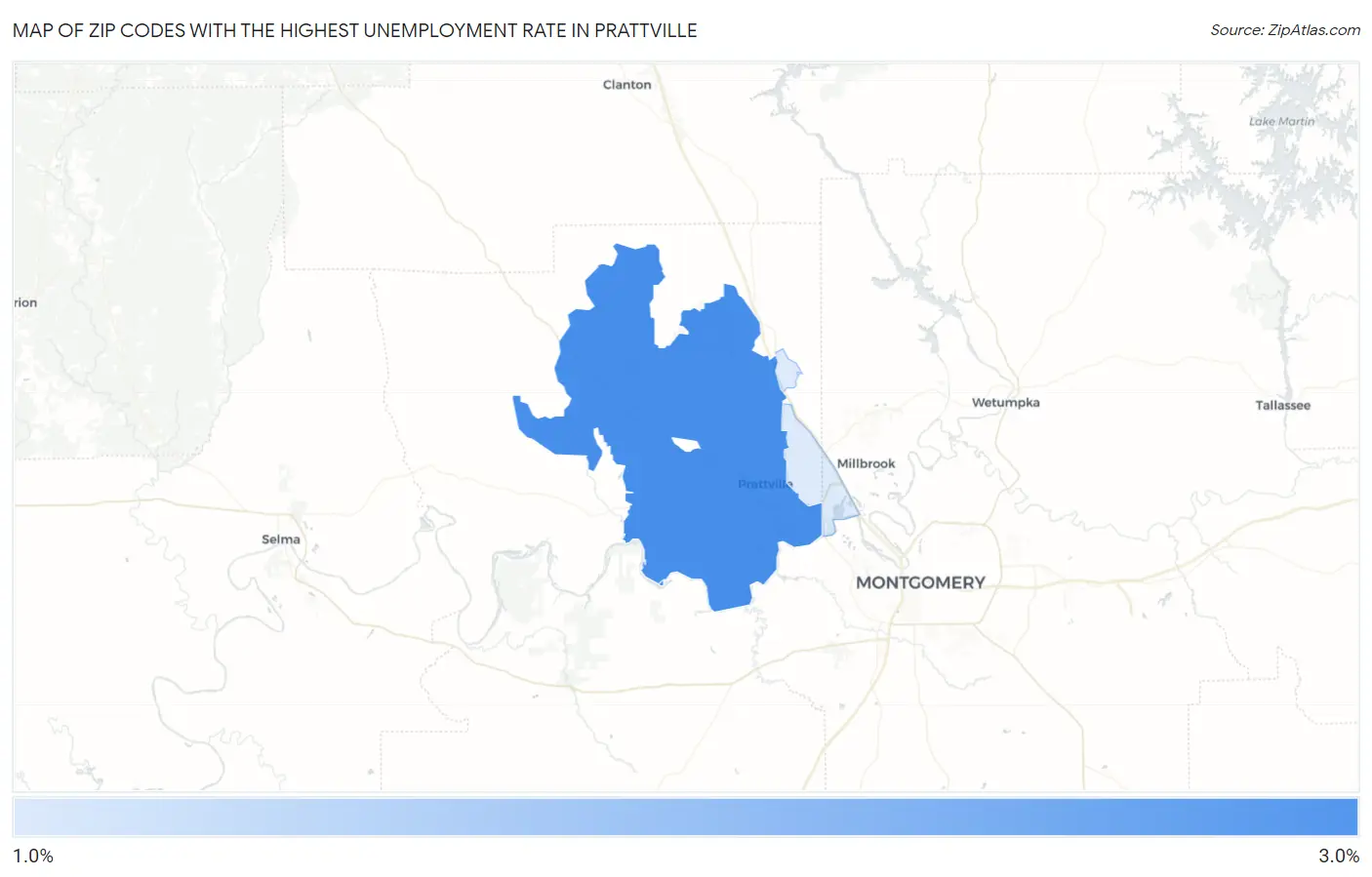 Zip Codes with the Highest Unemployment Rate in Prattville Map
