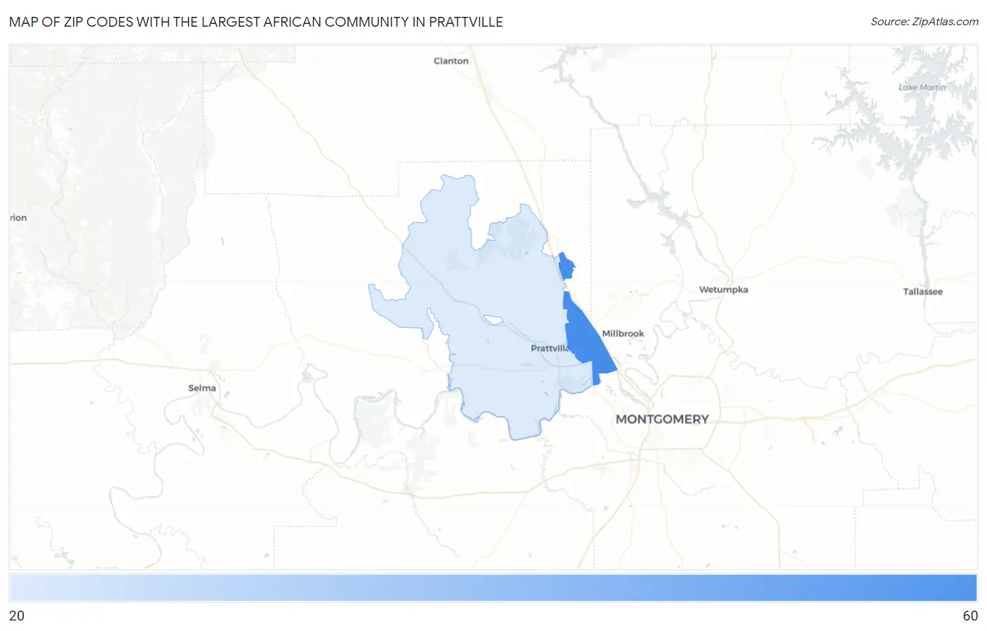 Zip Codes with the Largest African Community in Prattville Map
