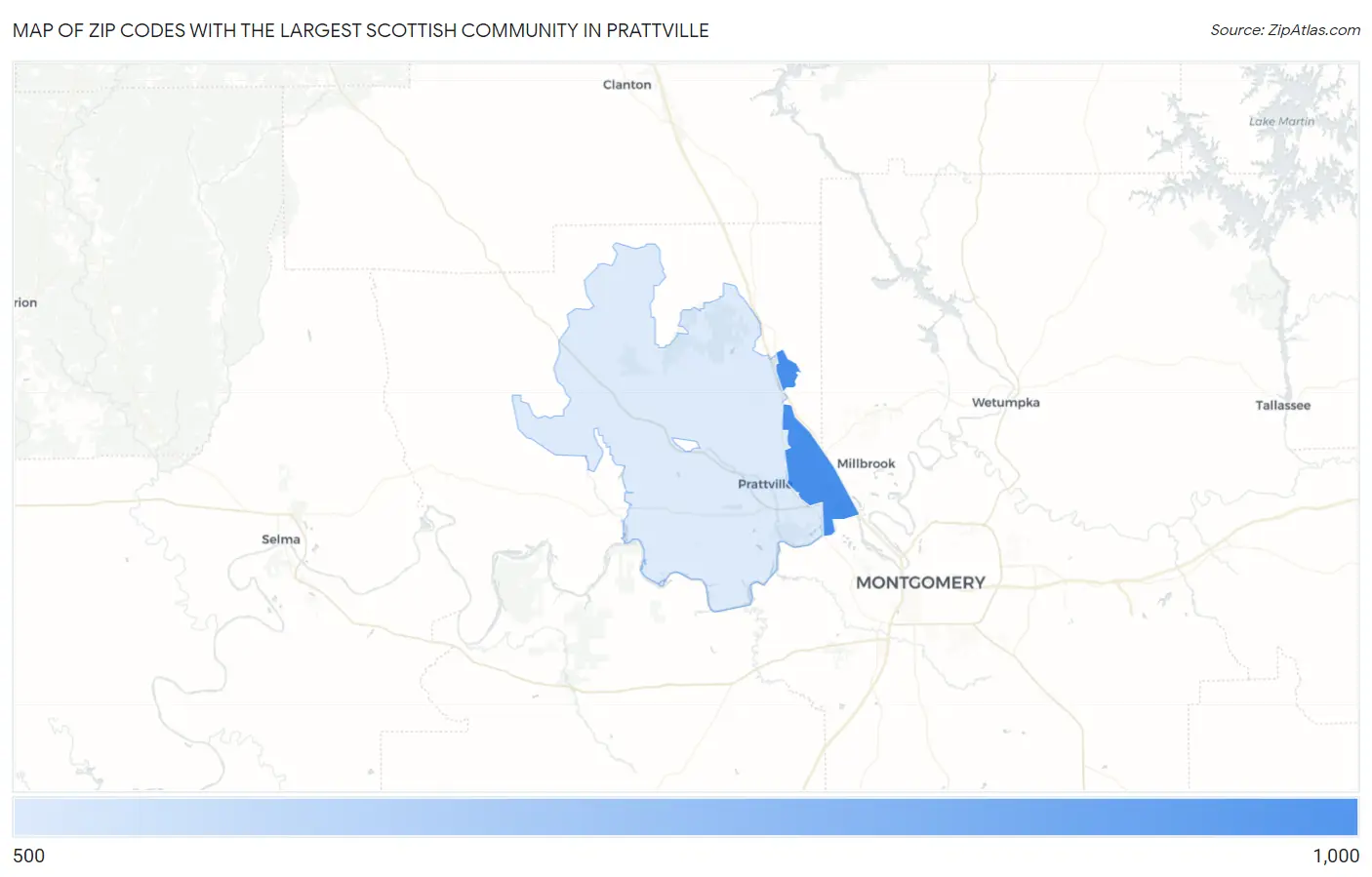 Zip Codes with the Largest Scottish Community in Prattville Map