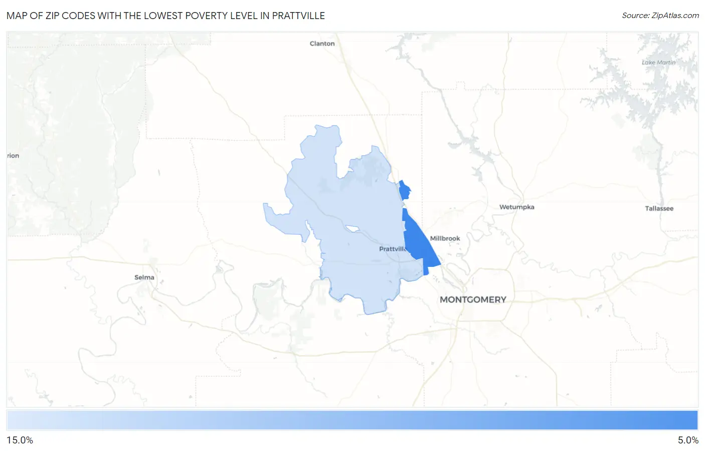 Zip Codes with the Lowest Poverty Level in Prattville Map