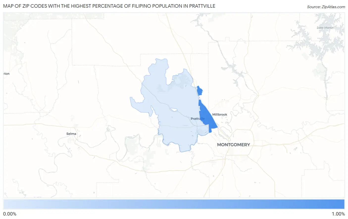 Zip Codes with the Highest Percentage of Filipino Population in Prattville Map