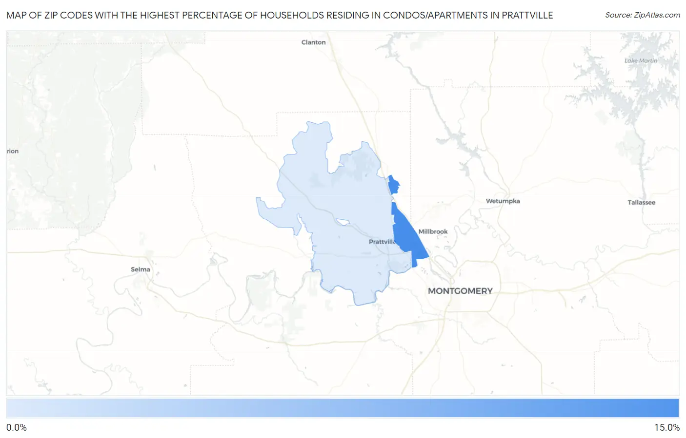 Zip Codes with the Highest Percentage of Households Residing in Condos/Apartments in Prattville Map